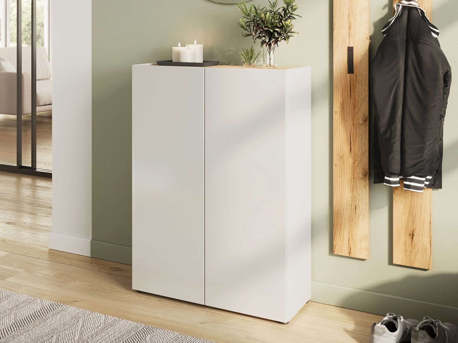 Meuble à chaussures ALVIN 2 portes blanc/chêne navarra