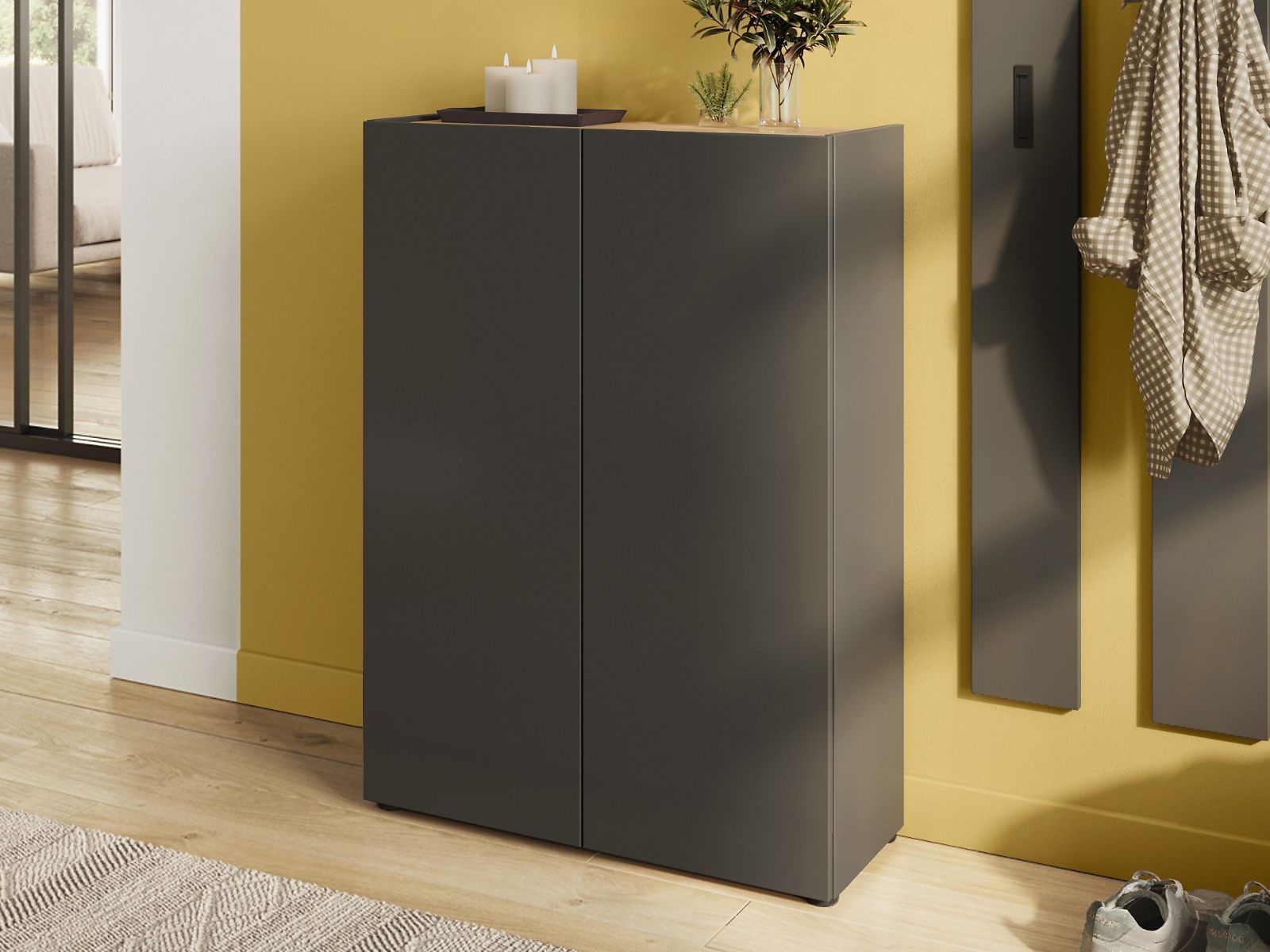 Meuble à chaussures ALVIN 2 portes graphite/chêne navarra