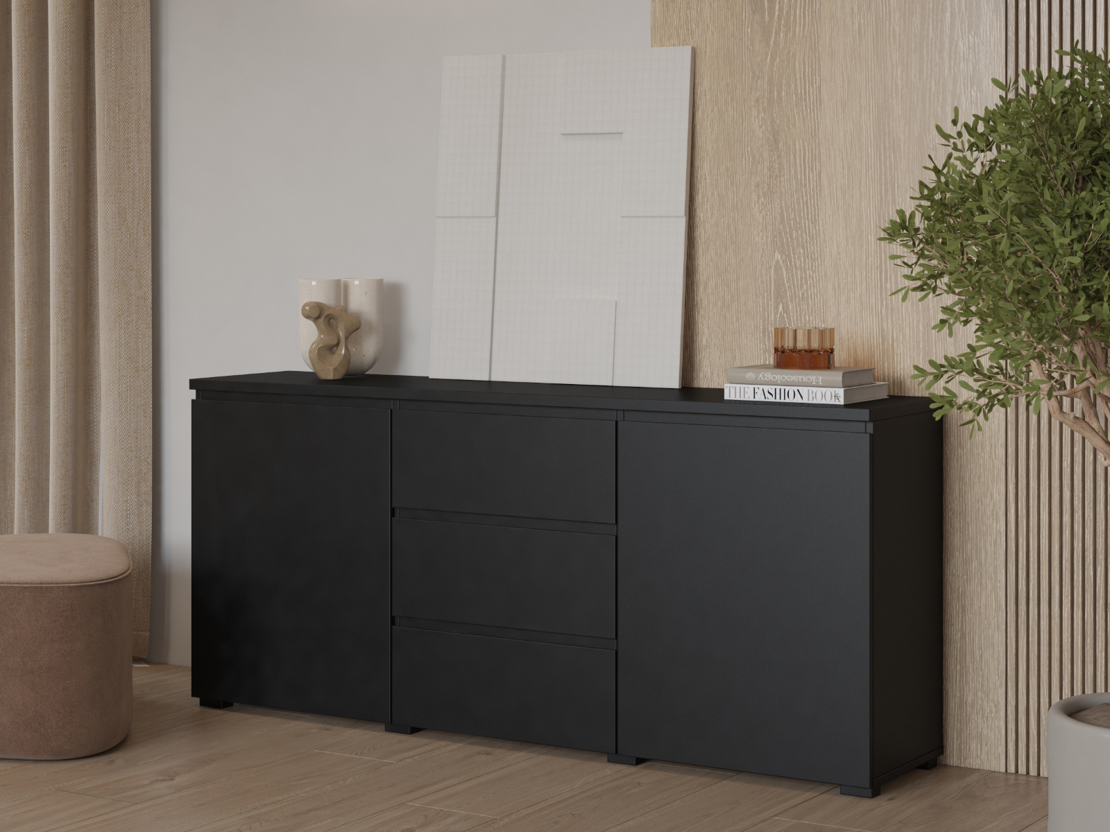 Buffet/bahut MODOK 2 portes 3 tiroirs noir