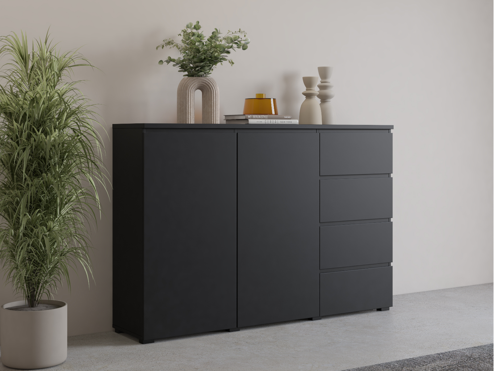 Buffet/bahut MODOK 2 portes 4 tiroirs noir