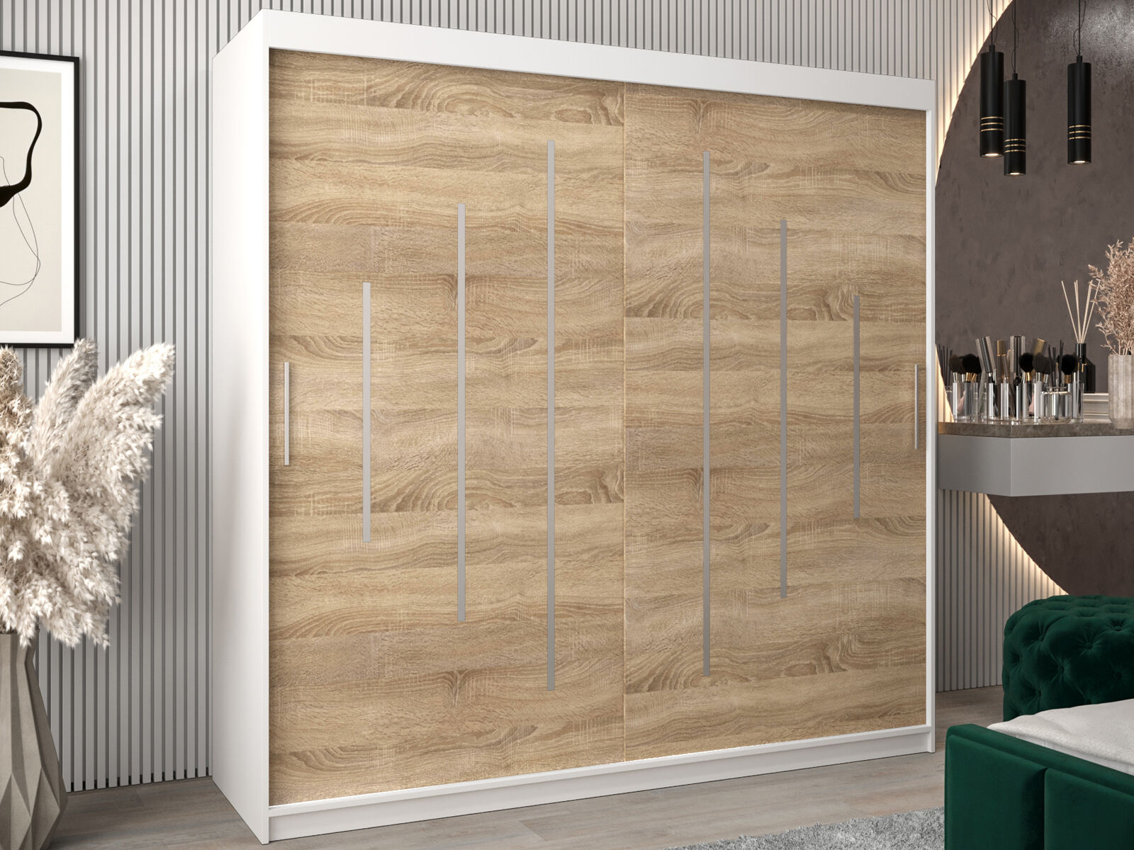 Armoire YORKNEW 2 portes coulissantes 200 cm blanc/sonoma