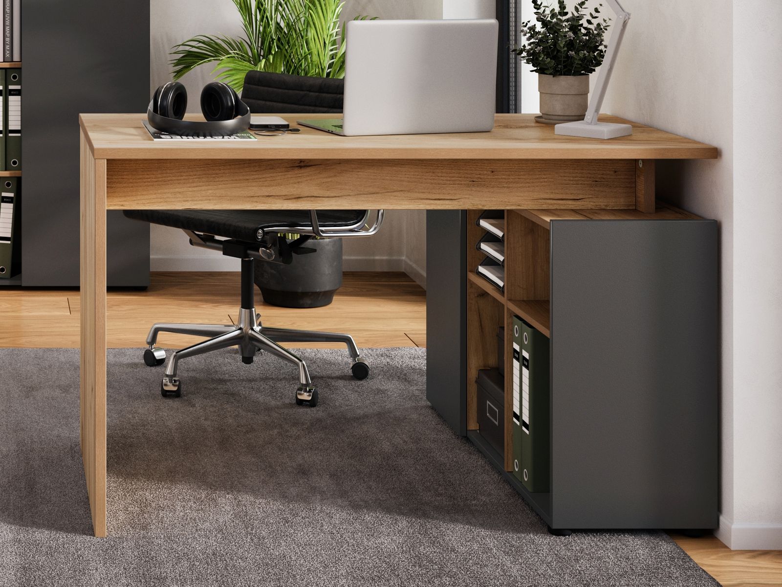 Bureau d'angle ADRIANO 1 porte graphite/chêne navarra