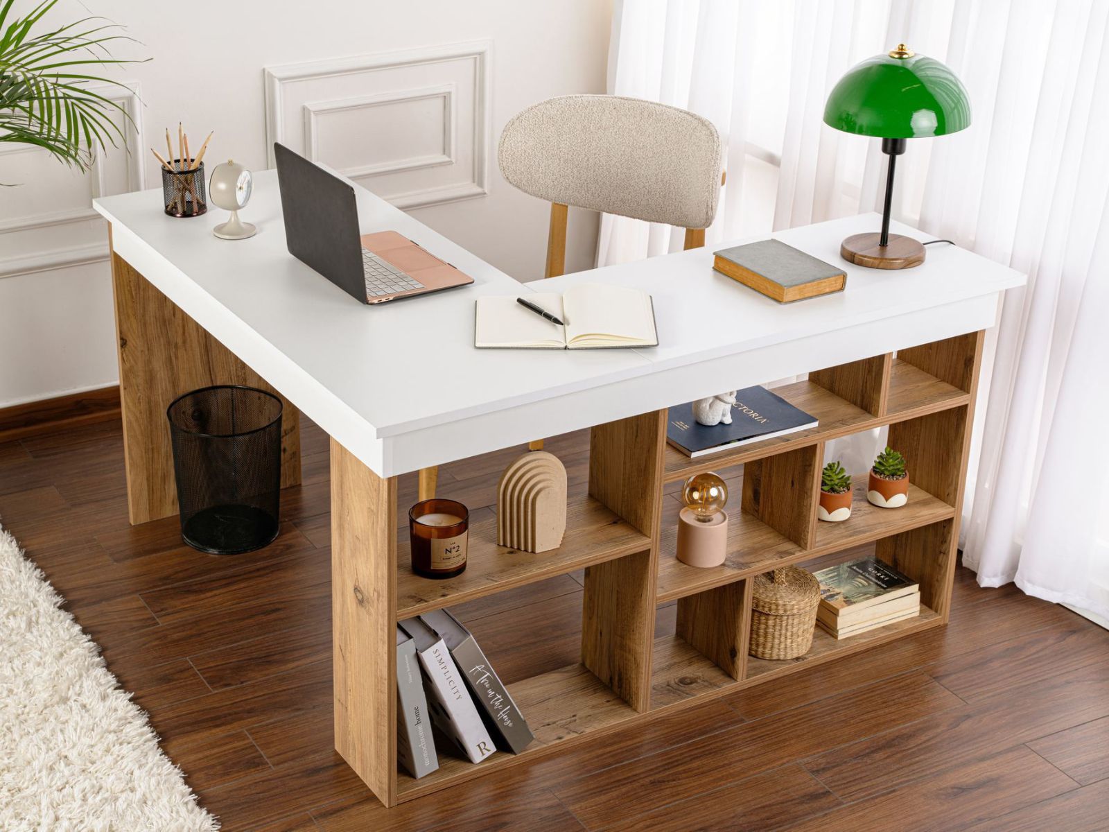 Bureau d'angle CARLO blanc/pin atlantique