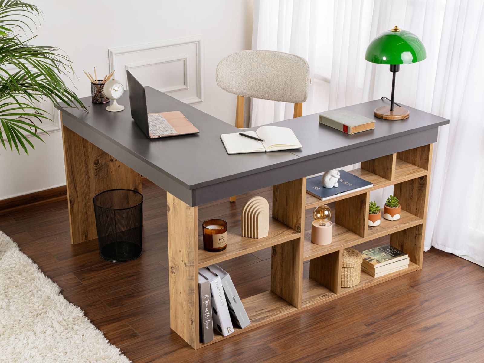 Bureau d'angle CARLO anthracite/pin atlantique