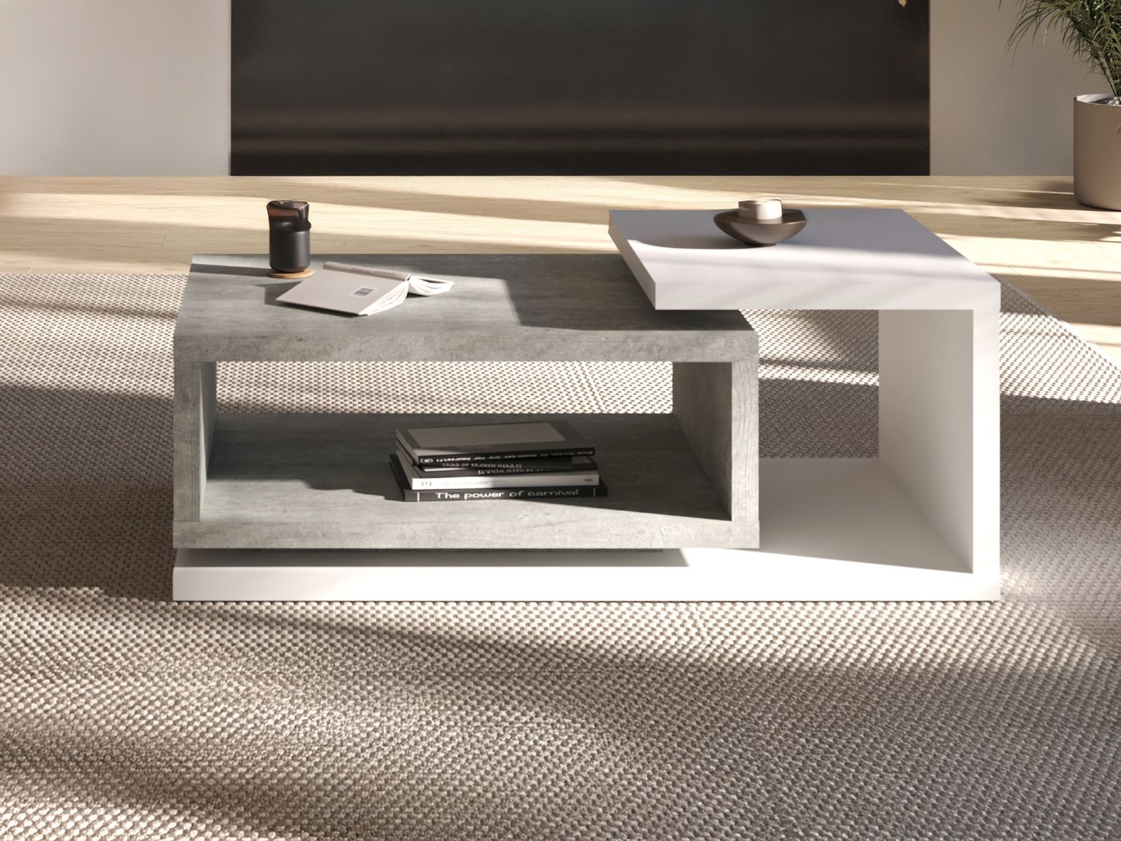 Table basse rectangulaire BOTSWANA 120 cm blanc/béton