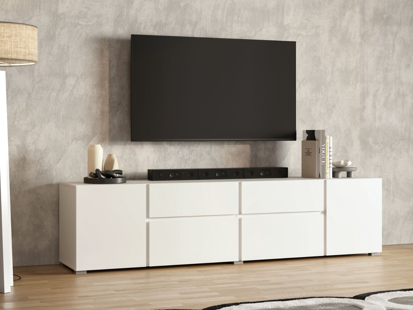 Meuble tv-hifi ASYMI 4 portes 2 tiroirs blanc