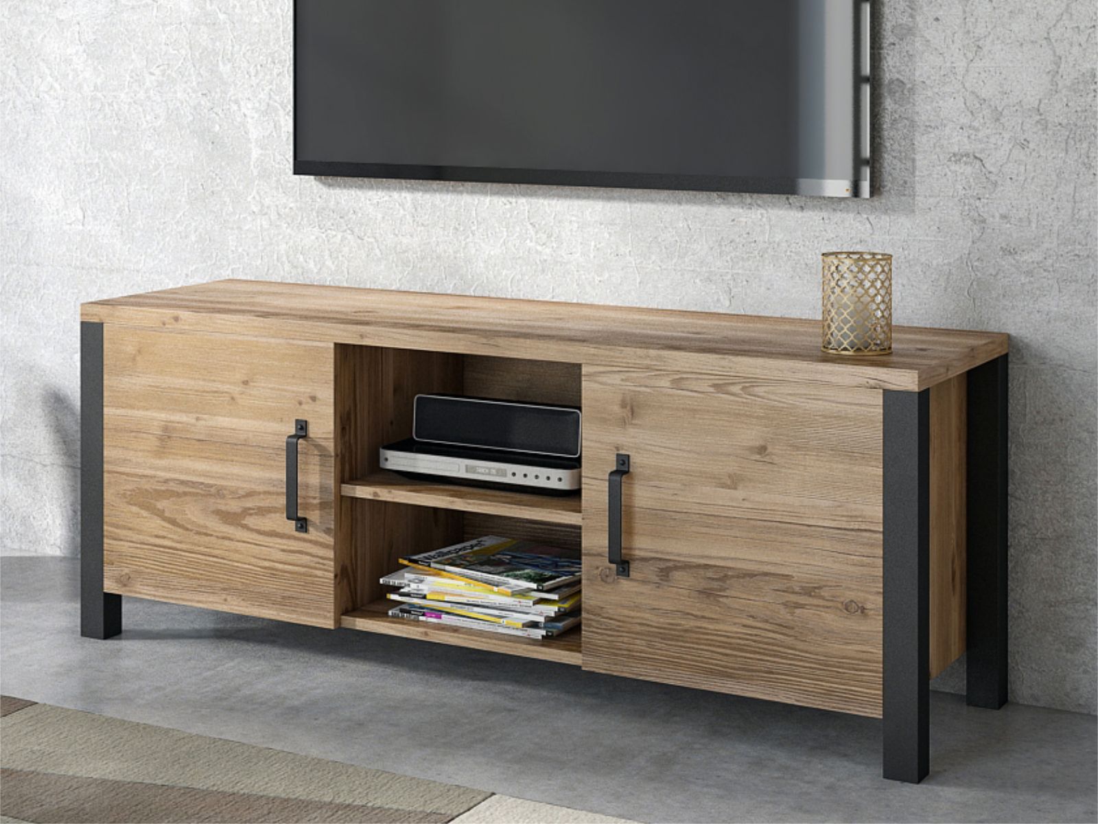 Meuble tv-hifi OLIANNE 2 portes épicéa appenzeller/noir