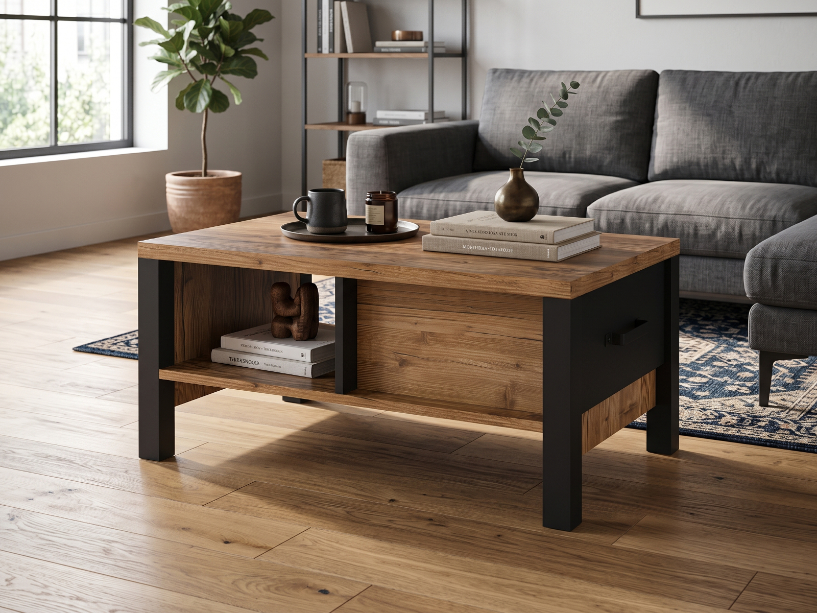 Table basse OLIANNE 90 cm epicéa appenzeller/noir