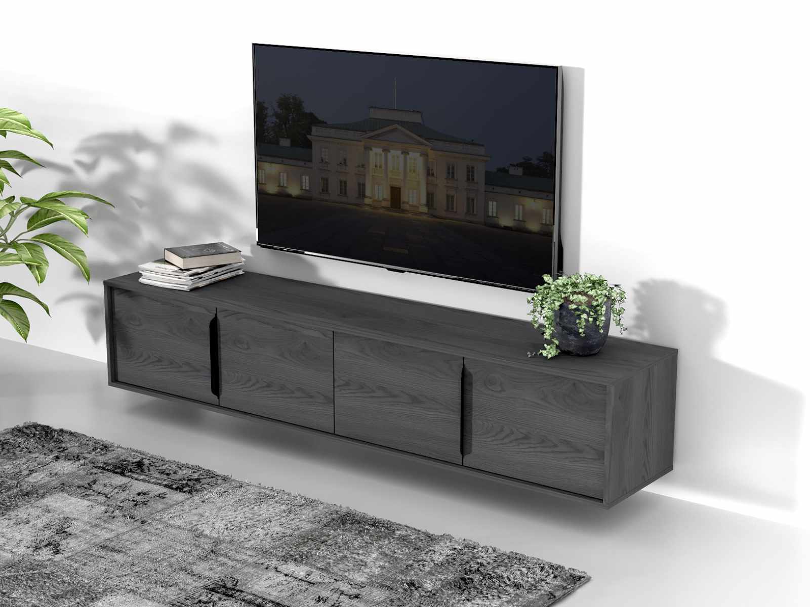 Meuble tv-hifi ETNORIA 4 portes chêne carbon