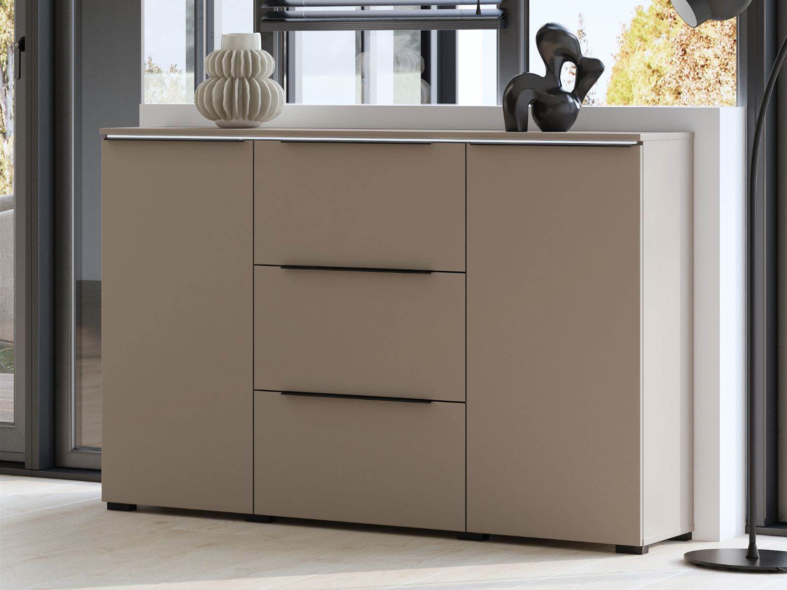 Buffet/bahut TANAMALO 2 portes 3 tiroirs cachemire avec led