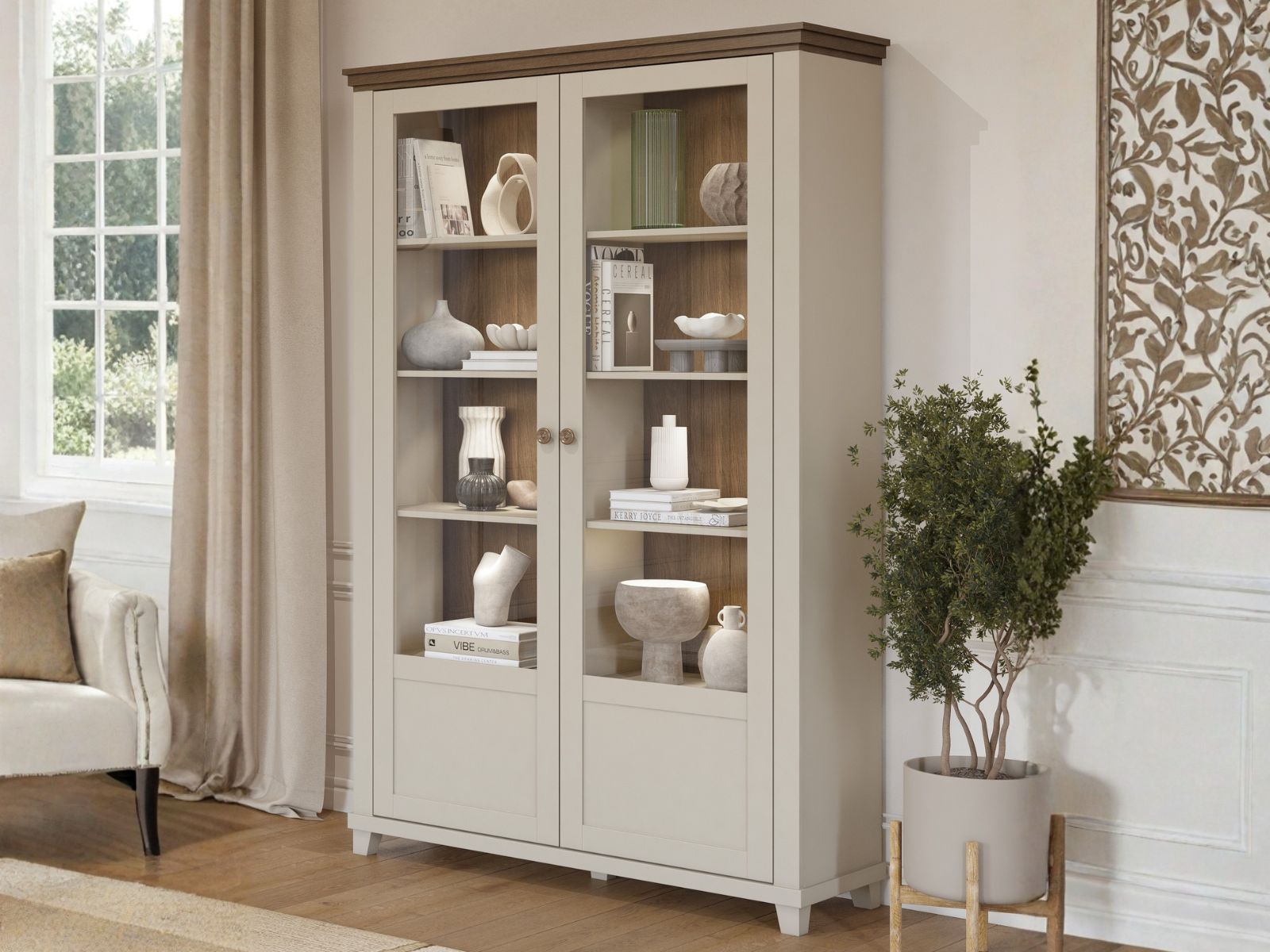 Vitrine EVOCO 2 portes cachemire/chêne dunin
