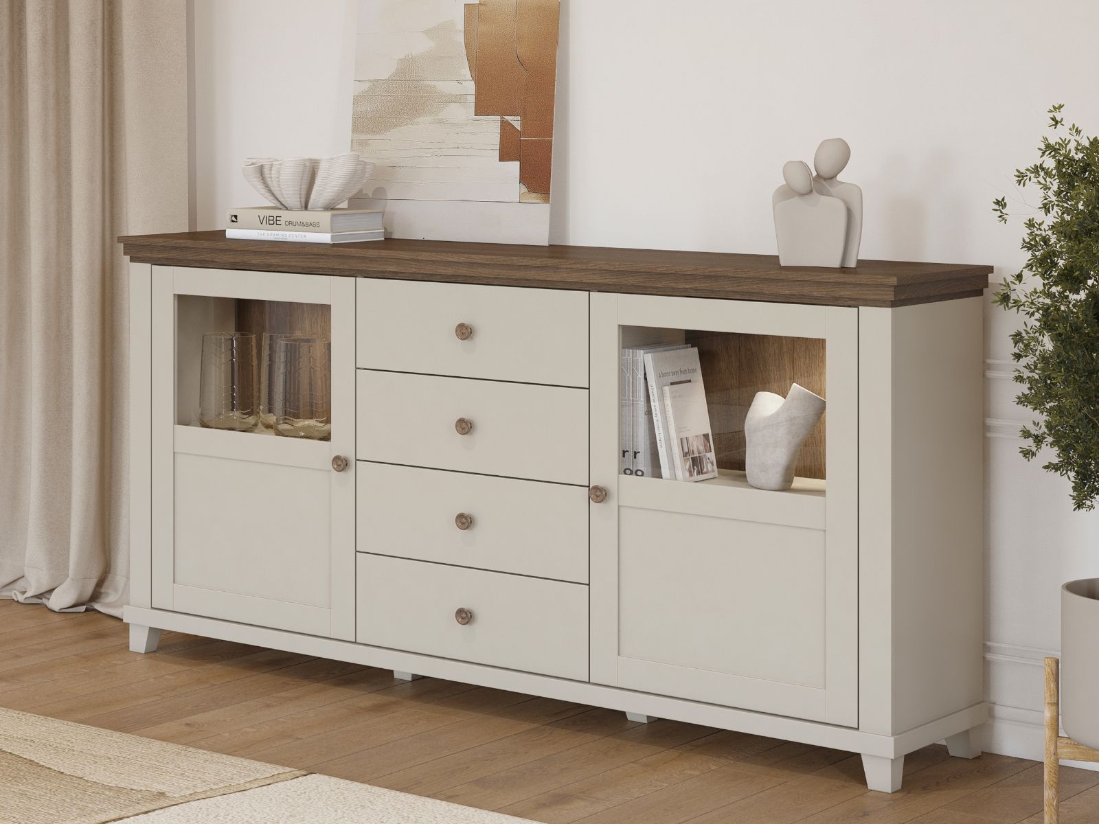 Buffet/bahut EVOCO 2 portes 4 tiroirs cachemire/chêne dunin
