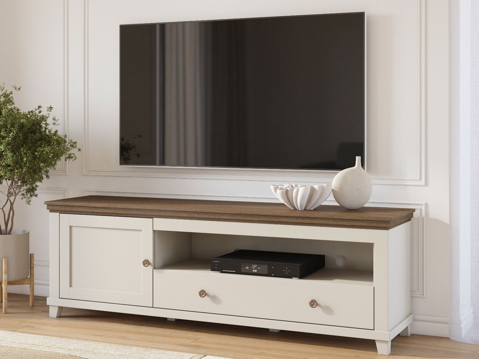 Meuble tv-hifi EVOCO 1 porte 1 tiroir cachemire/chêne dunin