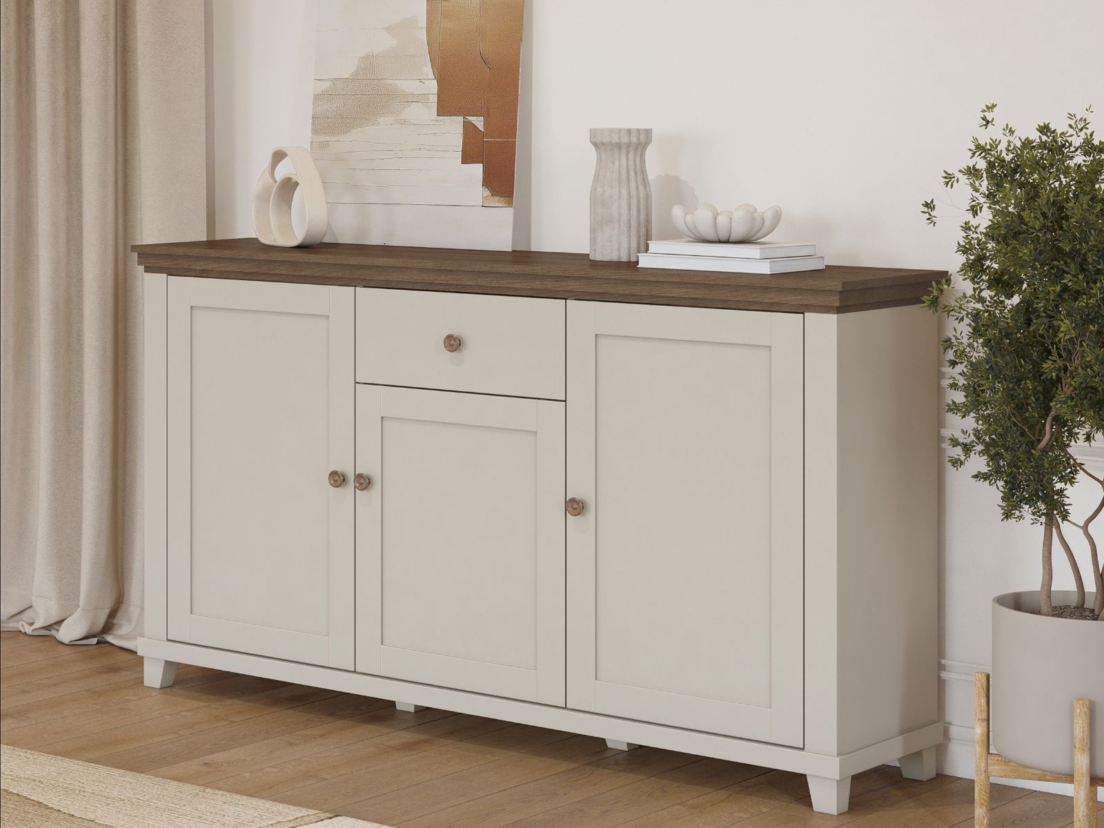 Commode EVOCO 3 portes 1 tiroir cachemire/chêne dunin