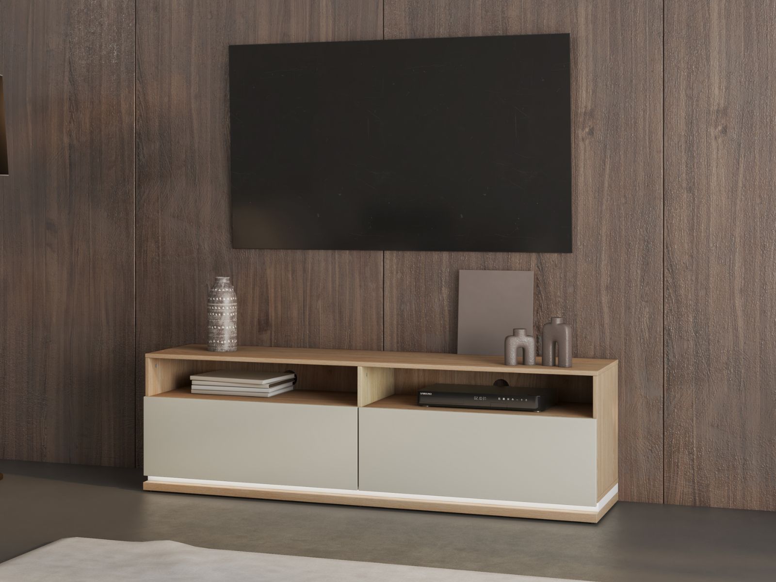 Meuble tv-hifi DOLCE 2 tiroirs cachemire/chêne