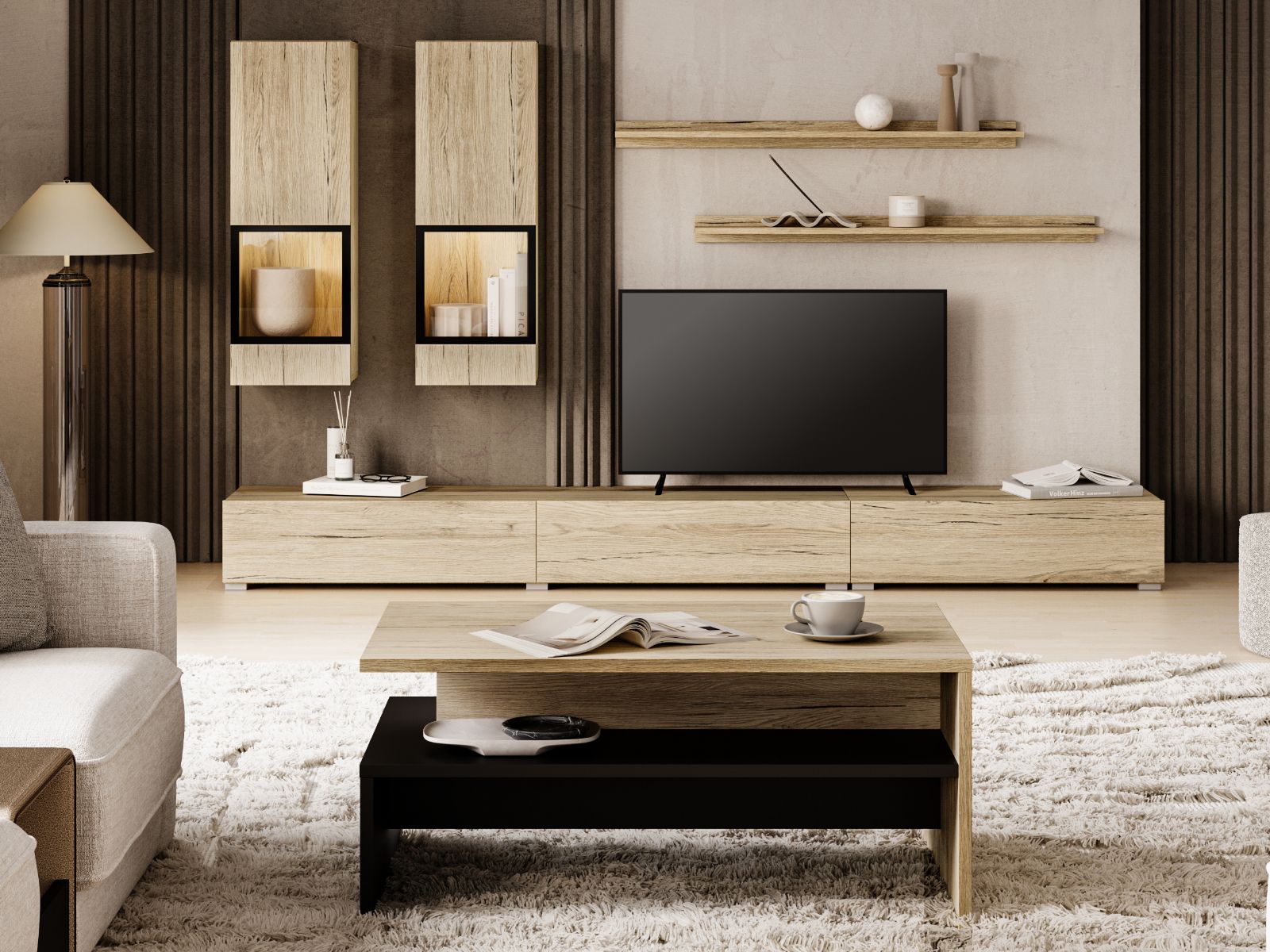 Mur tv-hifi BABEL 5 portes sanremo avec table basse