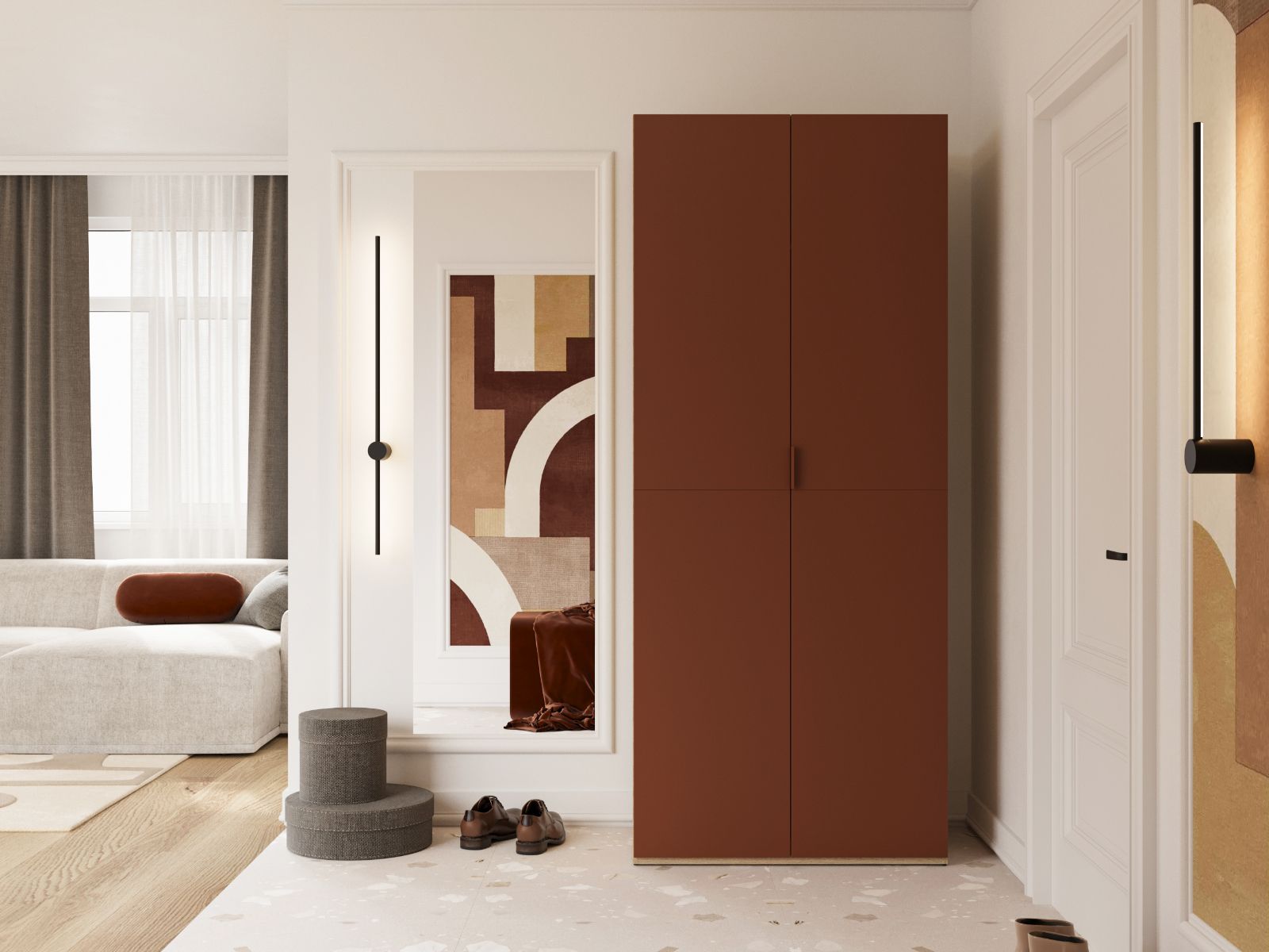 Armoire MATANA 2 portes terracotta/chêne élégant