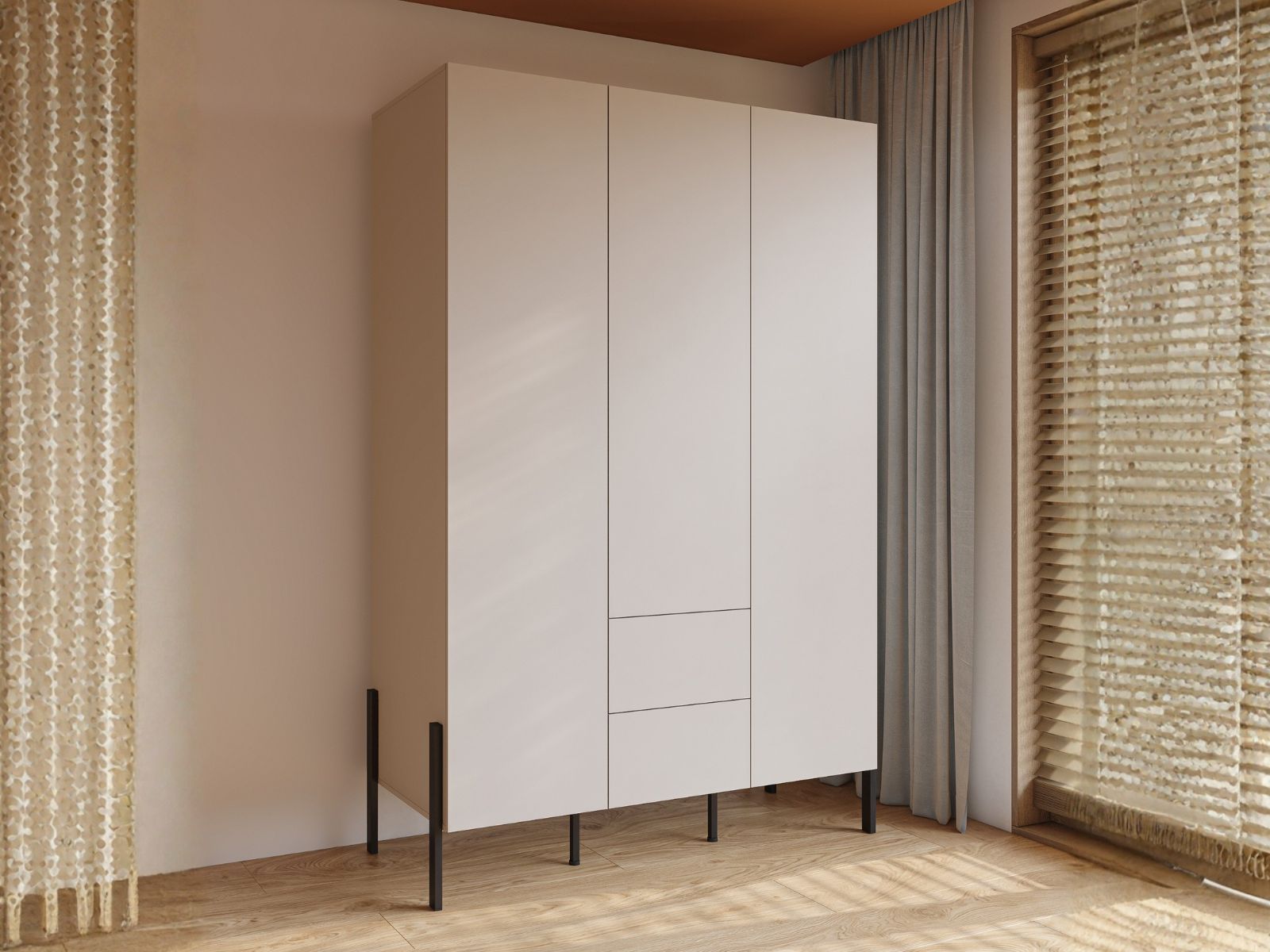 Armoire JUKAMI 3 portes 2 tiroirs cachemire