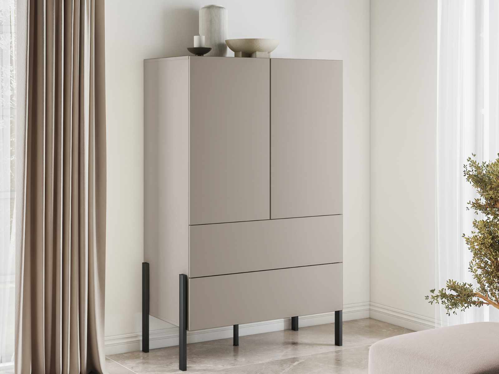 Armoire JUKAMI 2 portes 2 tiroirs cachemire