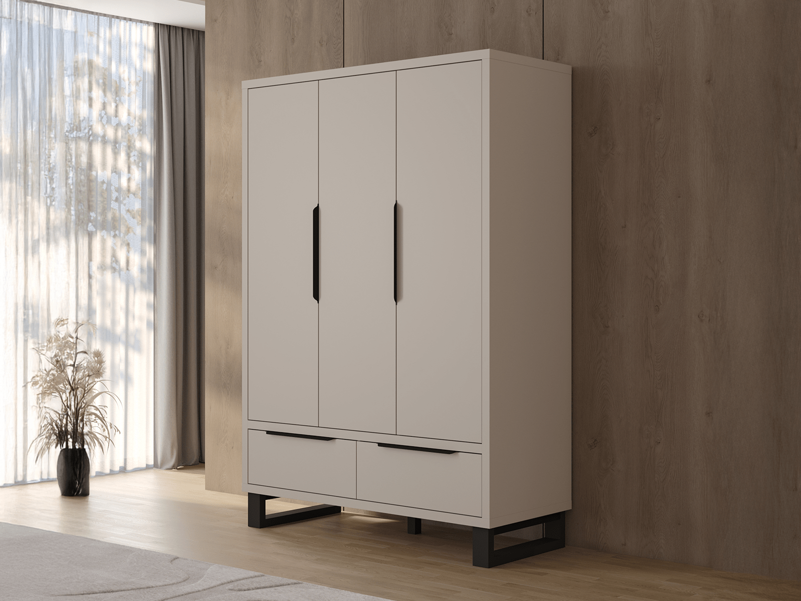 Armoire HAMETTE 3 portes 2 tiroirs cachemire
