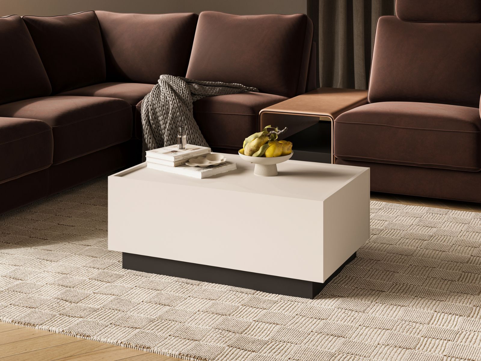Table basse avec coffre EKOWA 90 cm cachemire/noir