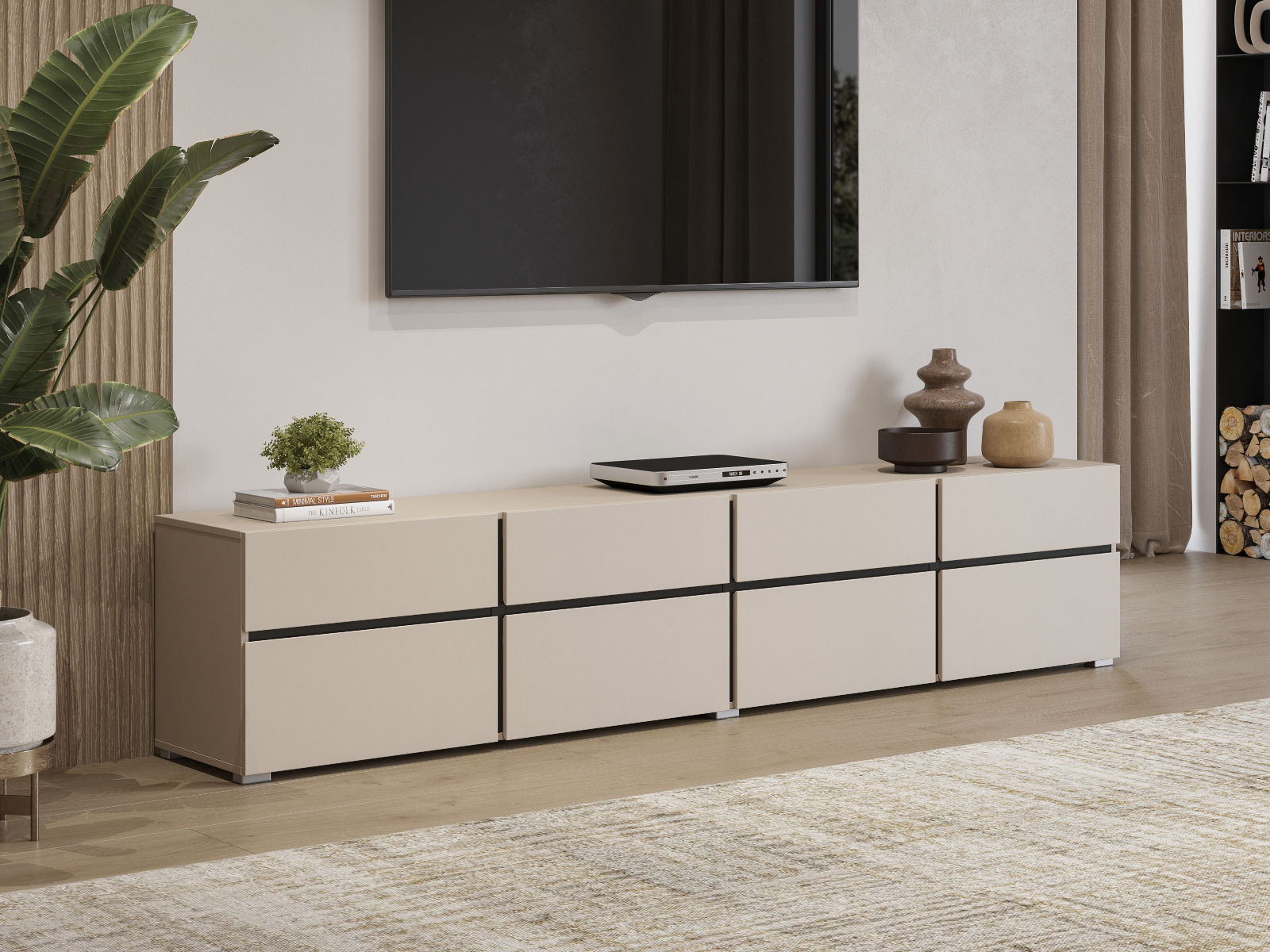 Meuble tv-hifi CROSSAIR 4 portes battantes 4 tiroirs cachemire