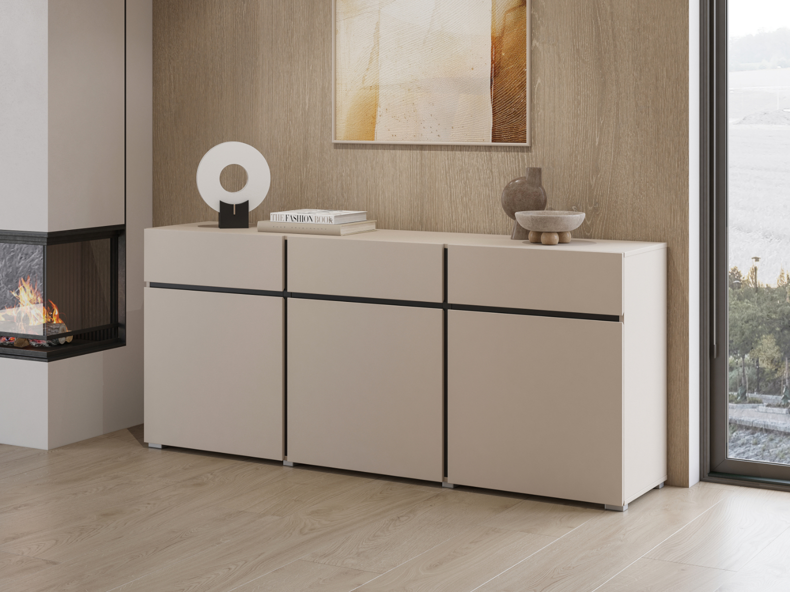 Buffet/bahut CROSSAIR 3 portes 3 tiroirs cachemire
