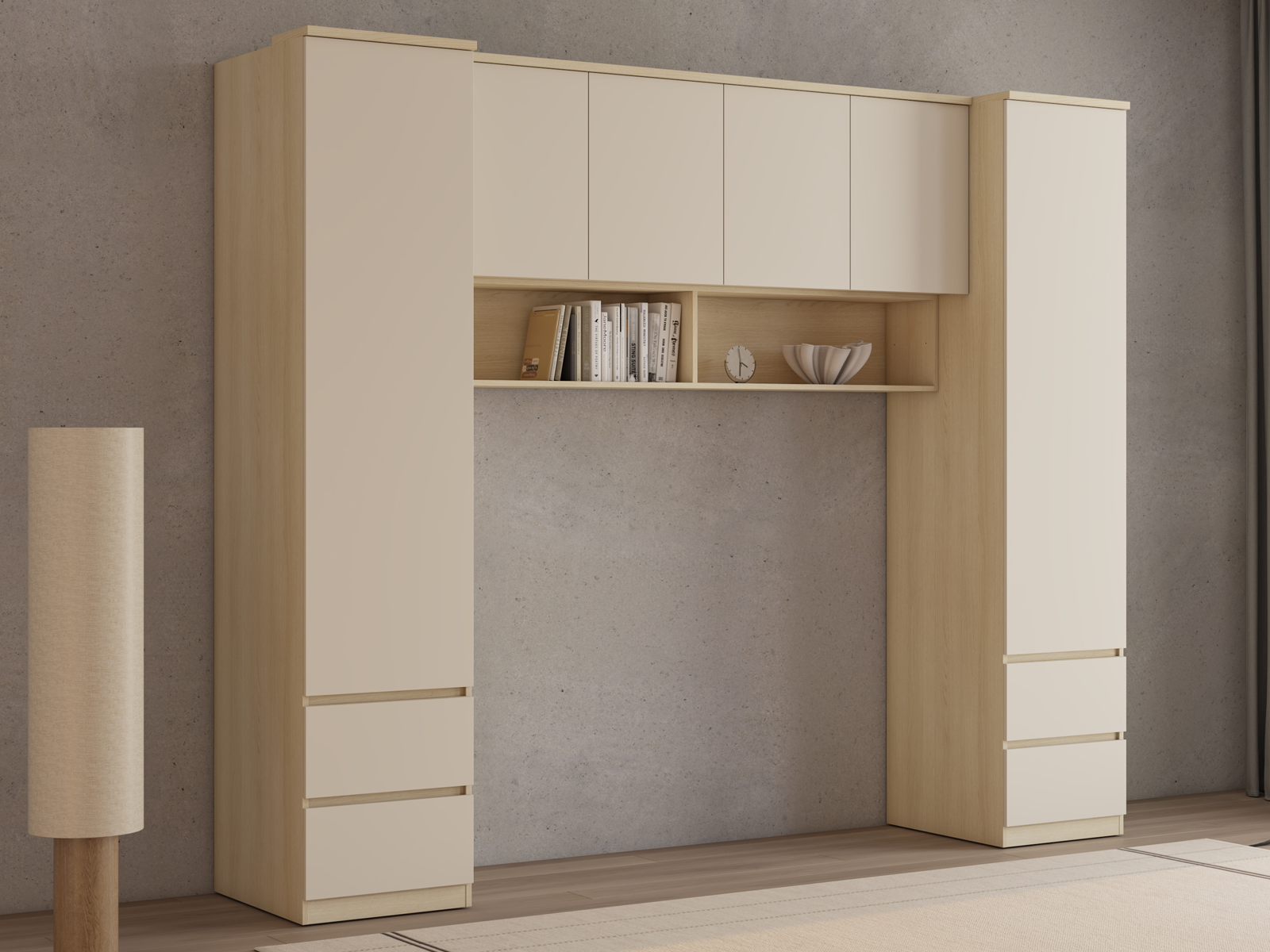 Pont de lit THEODORA 160 cm chêne lindberg/sable fermé