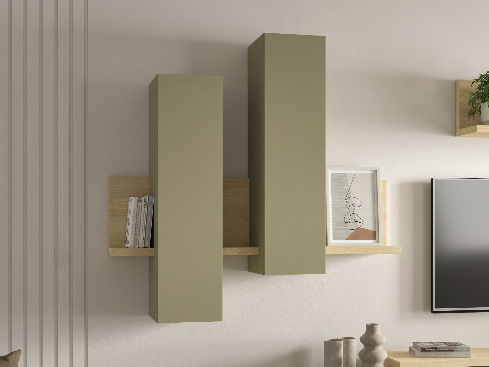 Armoire murale BOTSWANA 2 portes chêne lindberg/vert eucalyptus