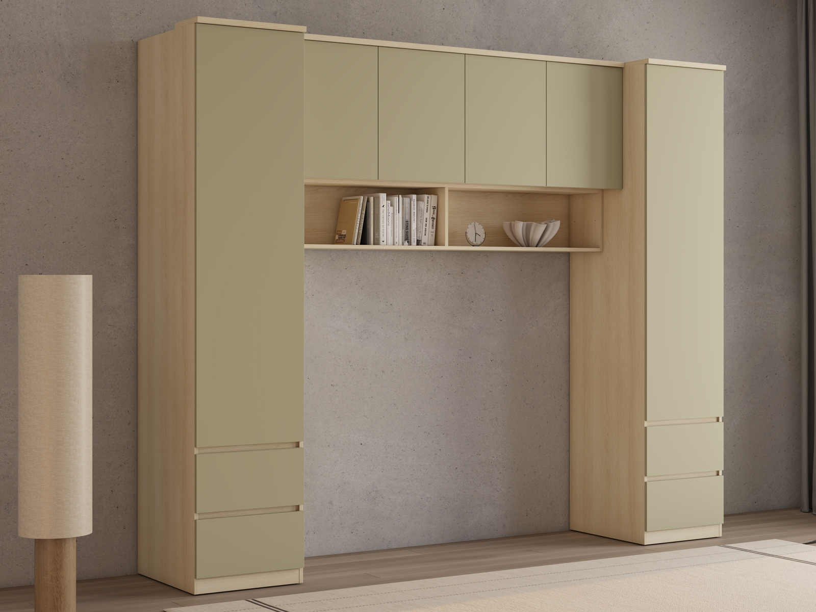 Pont de lit THEODORA 160 cm chêne lindberg/vert eucalyptus fermé