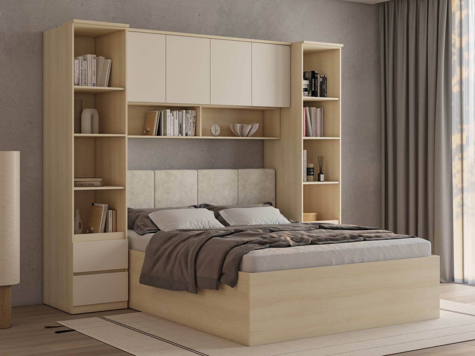 Lit pont THEODORA 160x200 cm chêne lindberg/sable ouvert