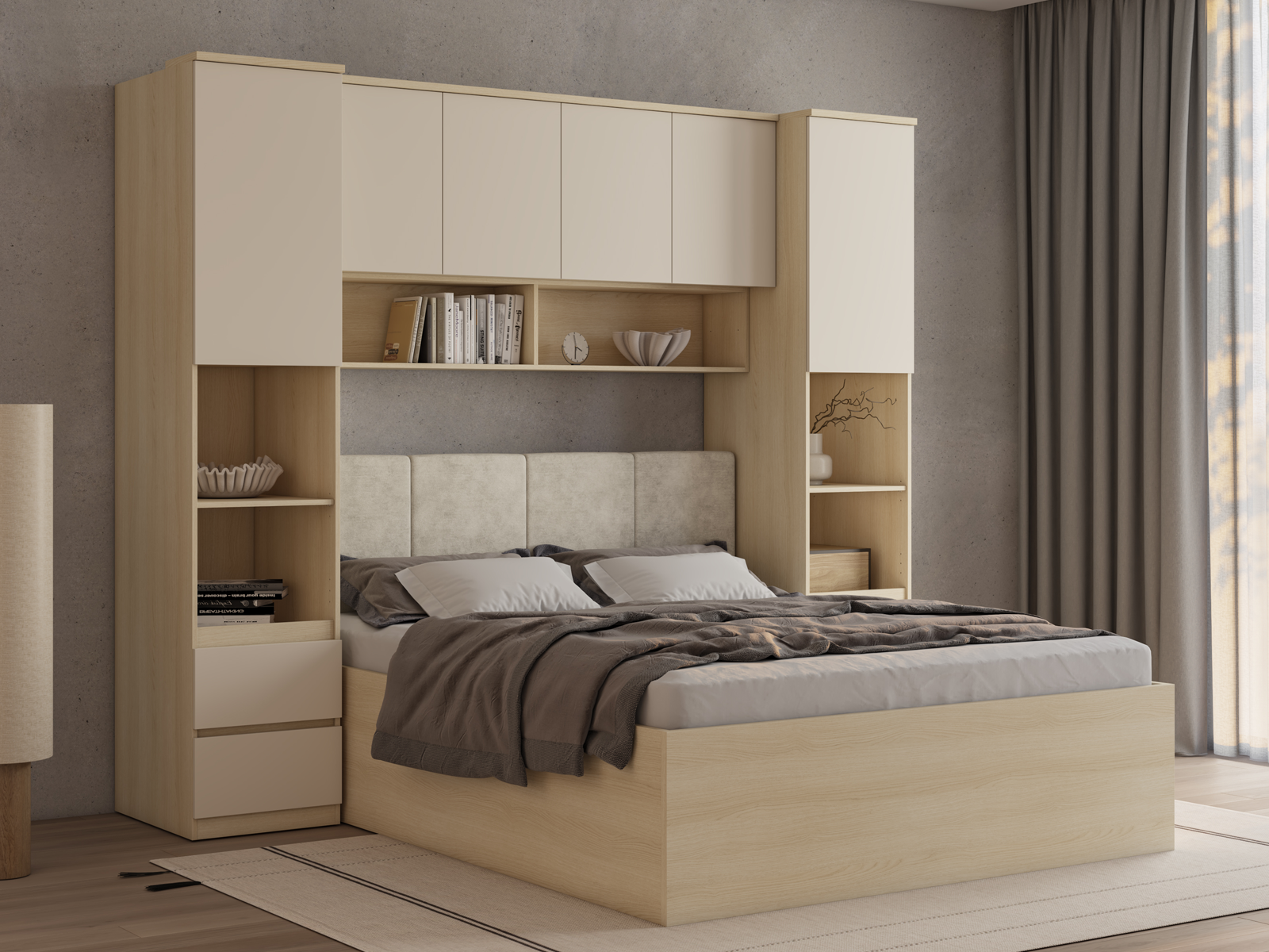 Lit pont THEODORA 160x200 cm chêne lindberg/sable semi-ouvert