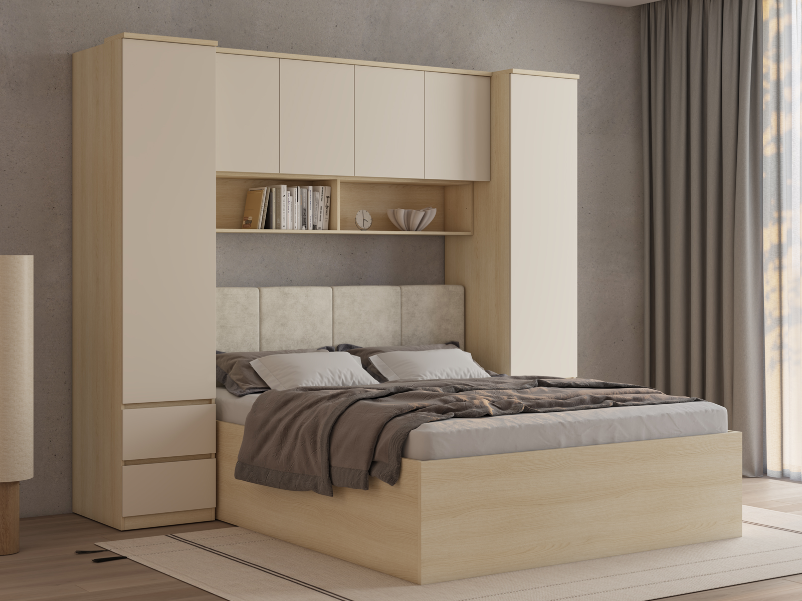 Lit pont THEODORA 160x200 cm chêne lindberg/sable fermé