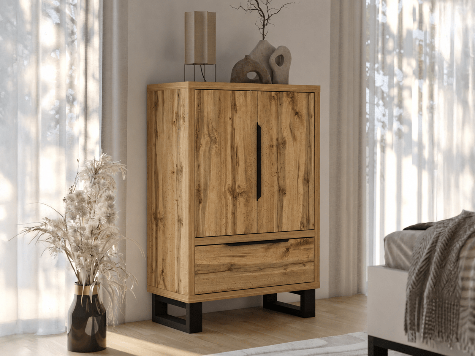 Commode HAMETTE 2 portes 1 tiroir chêne wotan
