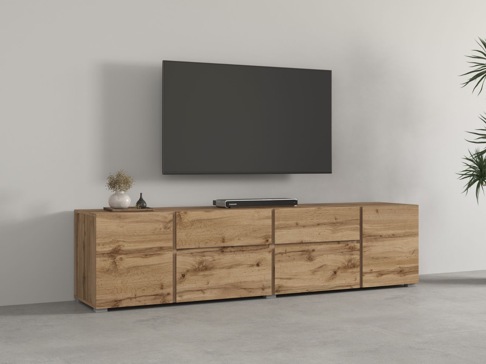 Meuble tv-hifi ASYMI 4 portes 2 tiroirs chêne wotan