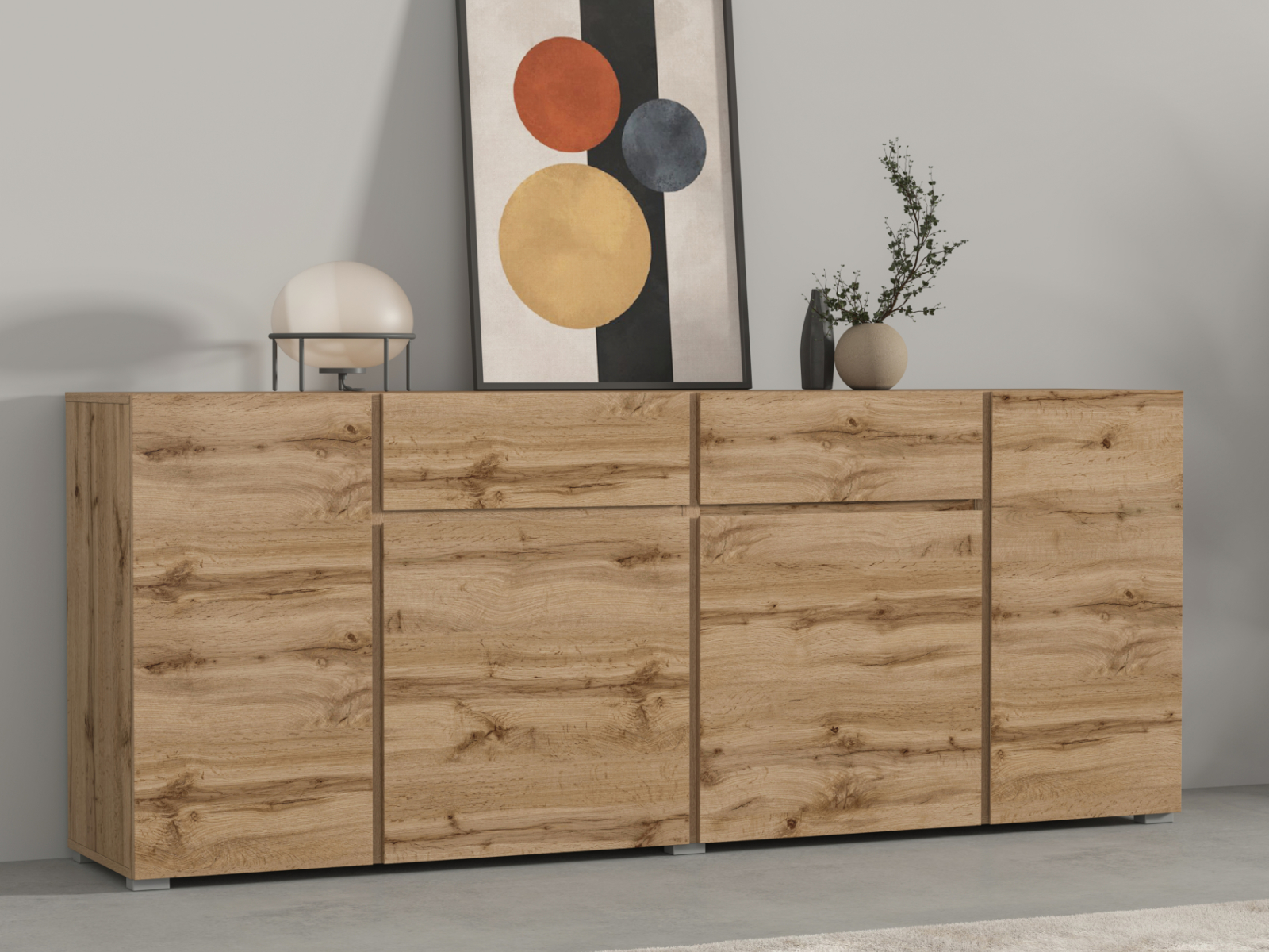 Buffet/bahut ASYMI 4 portes 2 tiroirs chêne wotan