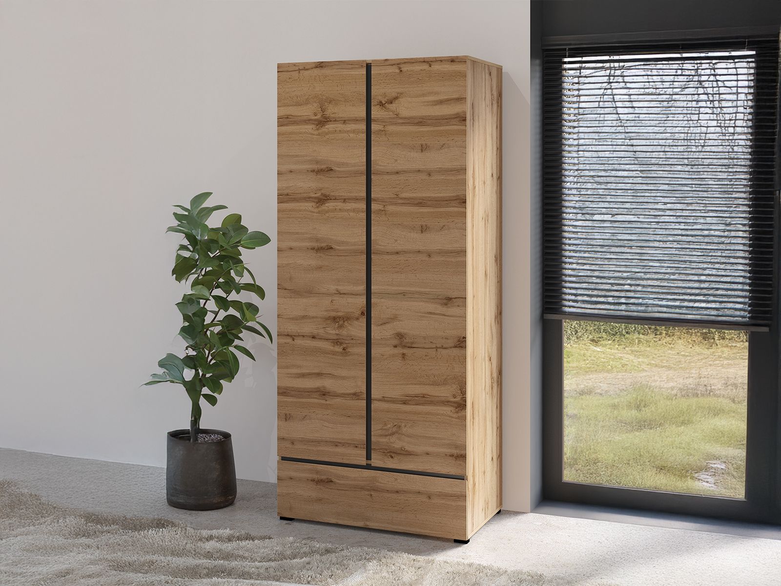 Armoire CROSSAIR 2 portes 1 tiroir chêne wotan
