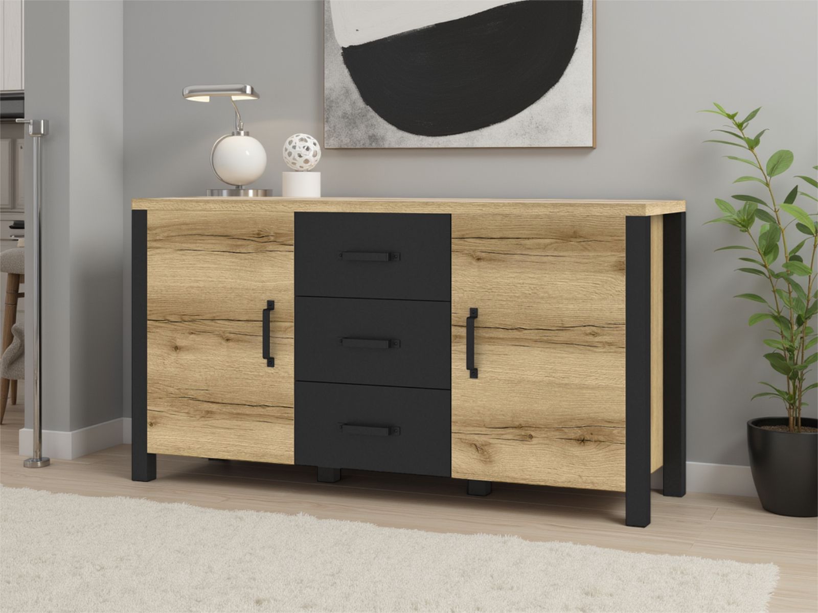 Buffet/bahut OLIANNE 2 portes 3 tiroirs chêne naturel