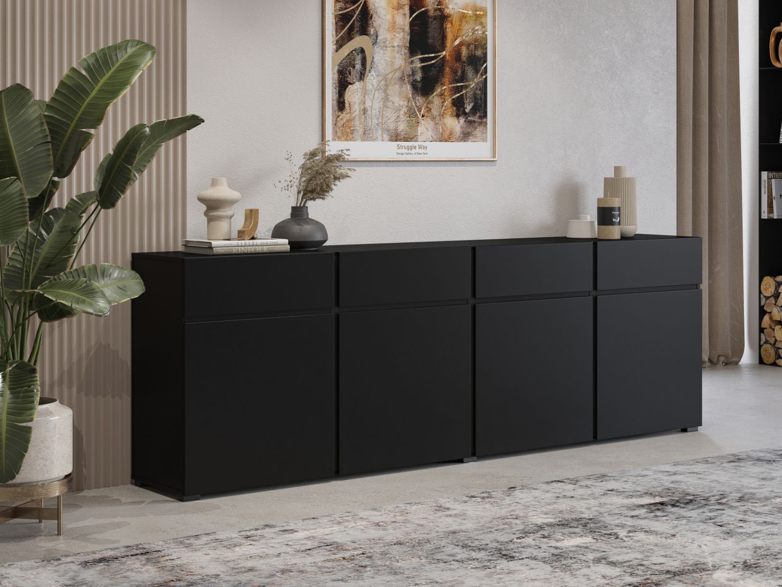 Buffet/bahut CROSSAIR 4 portes 4 tiroirs noir