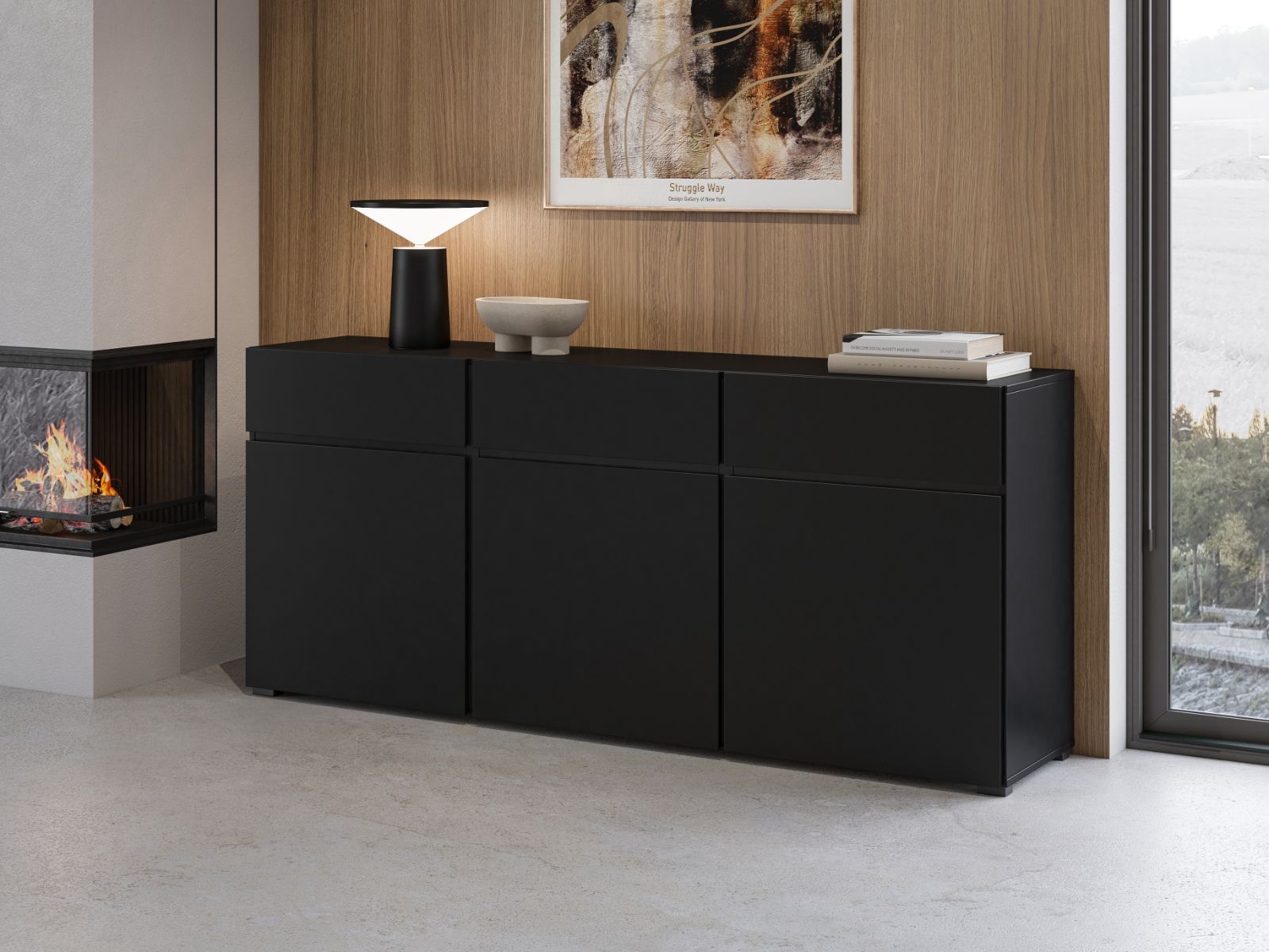 Buffet/bahut CROSSAIR 3 portes 3 tiroirs noir