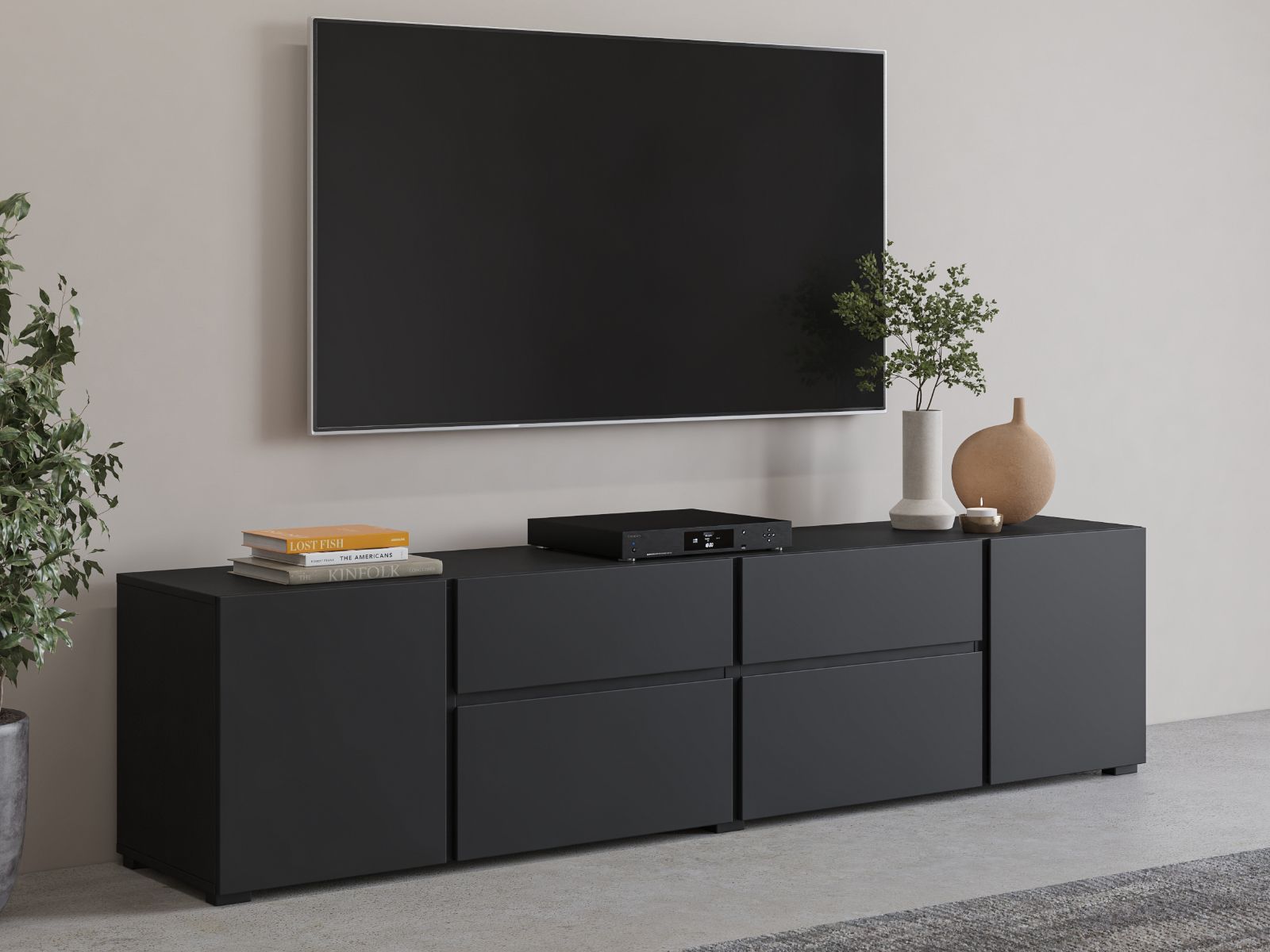 Meuble tv-hifi ASYMI 4 portes 2 tiroirs noir