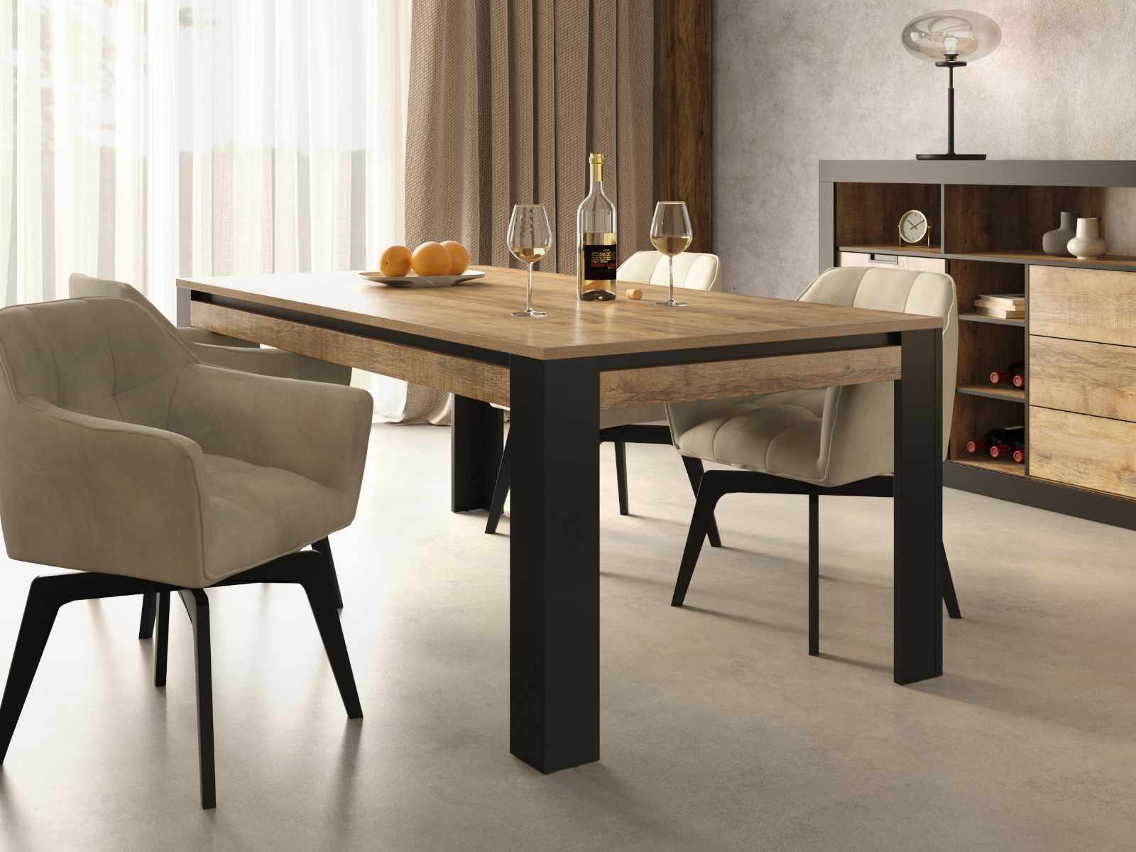 Table repas rectangulaire TUDORO 195 cm chêne samdal/noir