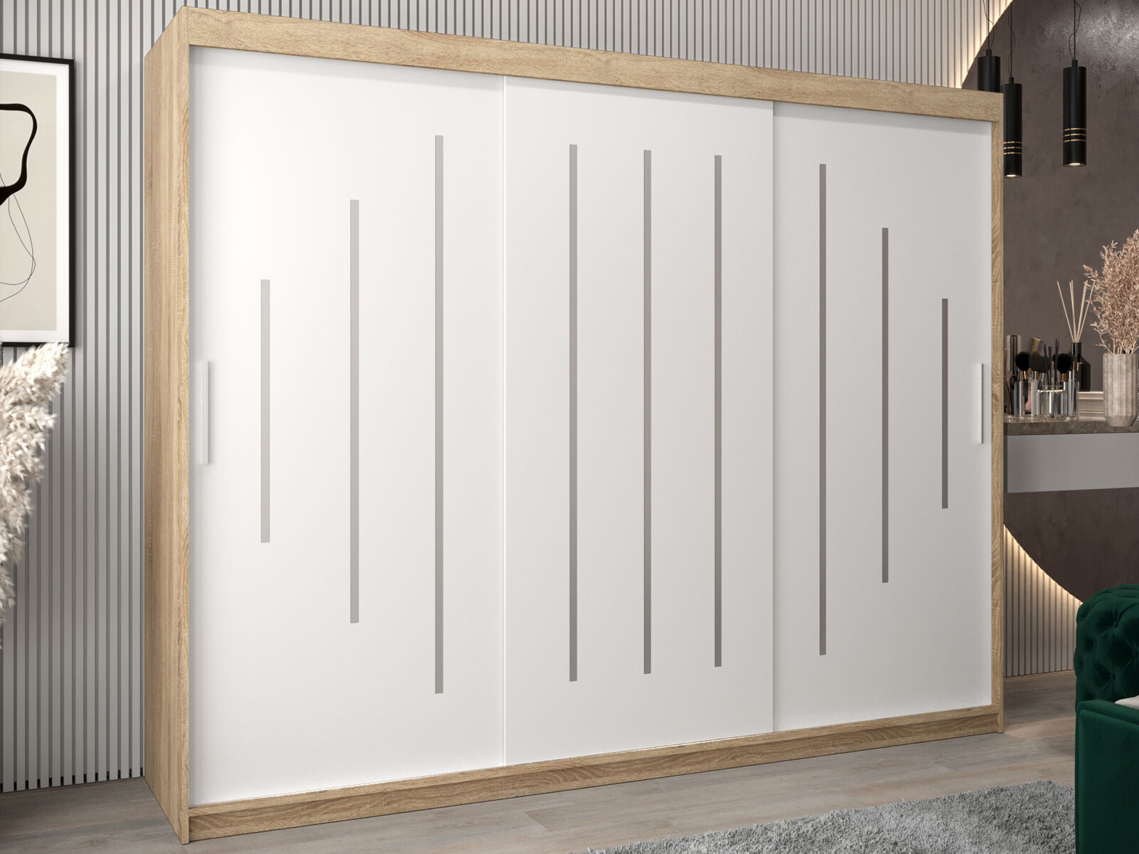 Armoire YORKNEW 3 portes coulissantes 250 cm sonoma/blanc
