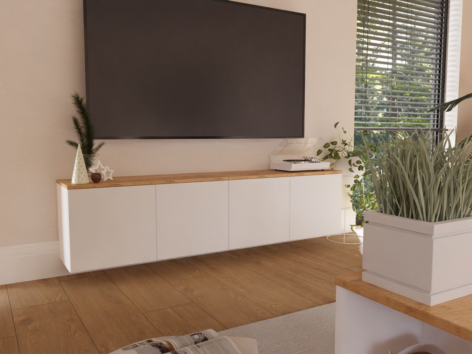 Meuble tv-hifi LUCO 4 portes 180 cm chêne/blanc mat
