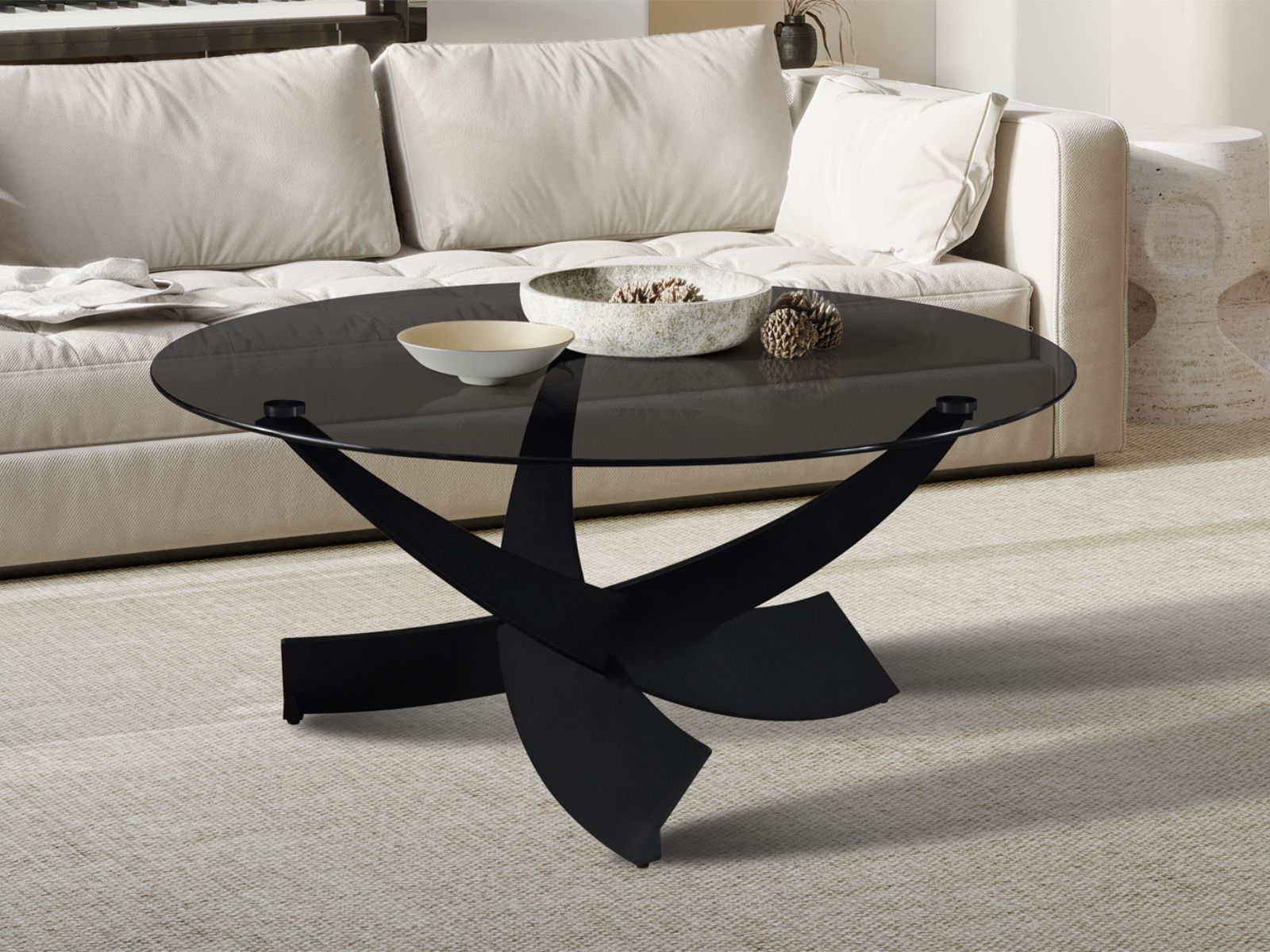 Table basse WATIB Ø 90 cm verre/noir