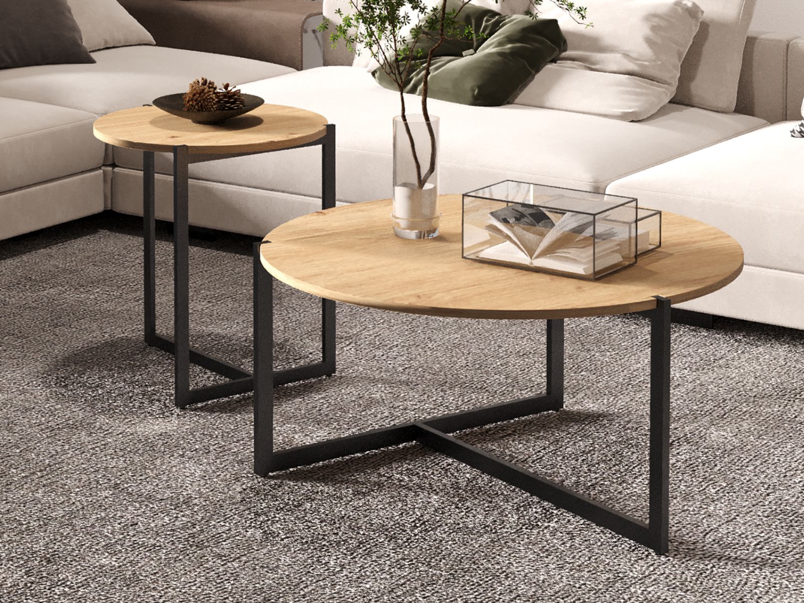 Lot de 2 tables basses OLADIN chêne vieilli