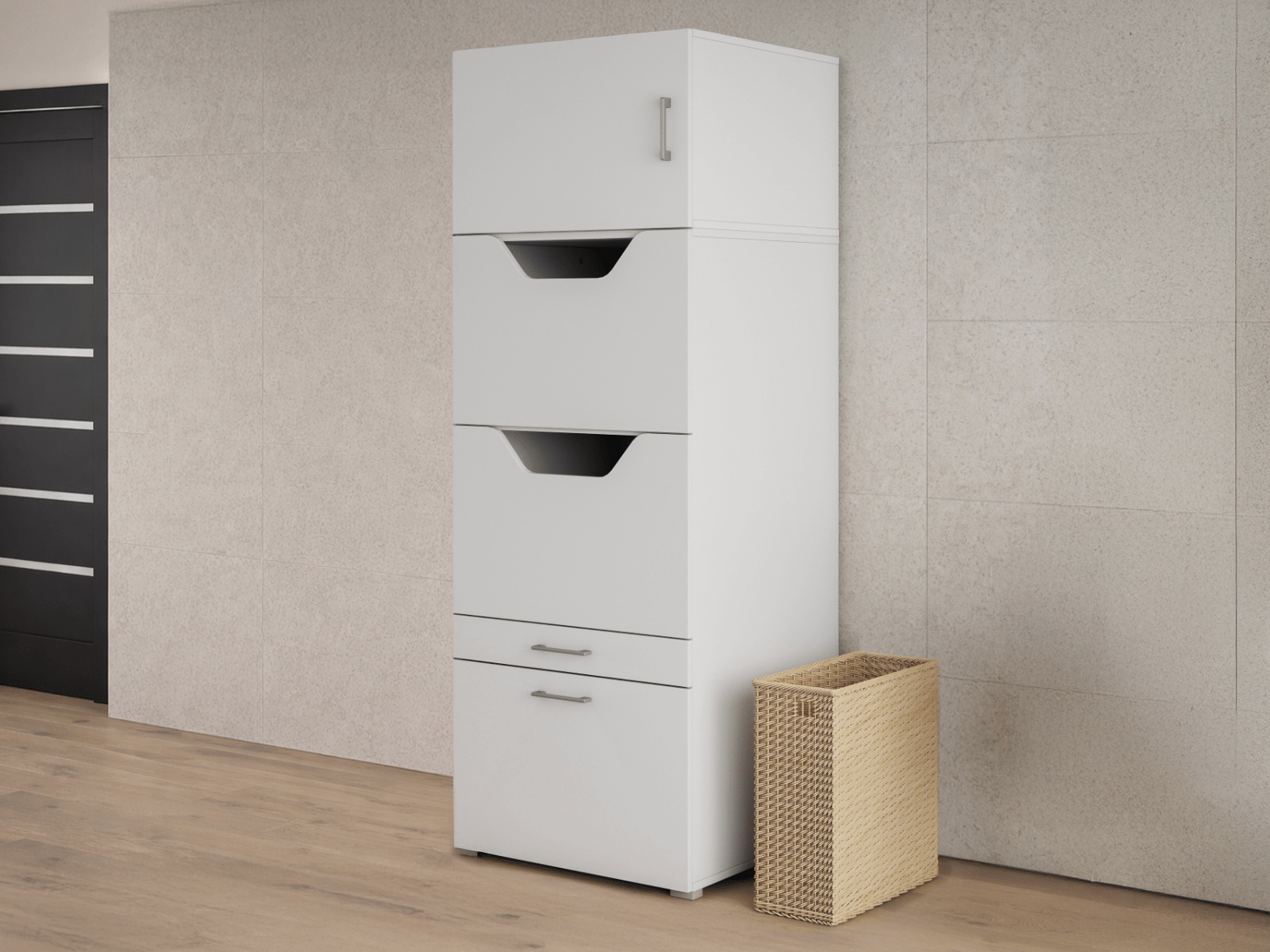 Armoire linge WASHING 2 portes 2 tiroirs avec surmeuble blanc