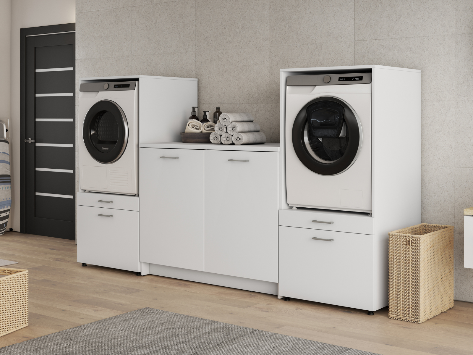 Meuble WASHING 2 machines avec meuble bas MEDIUM blanc