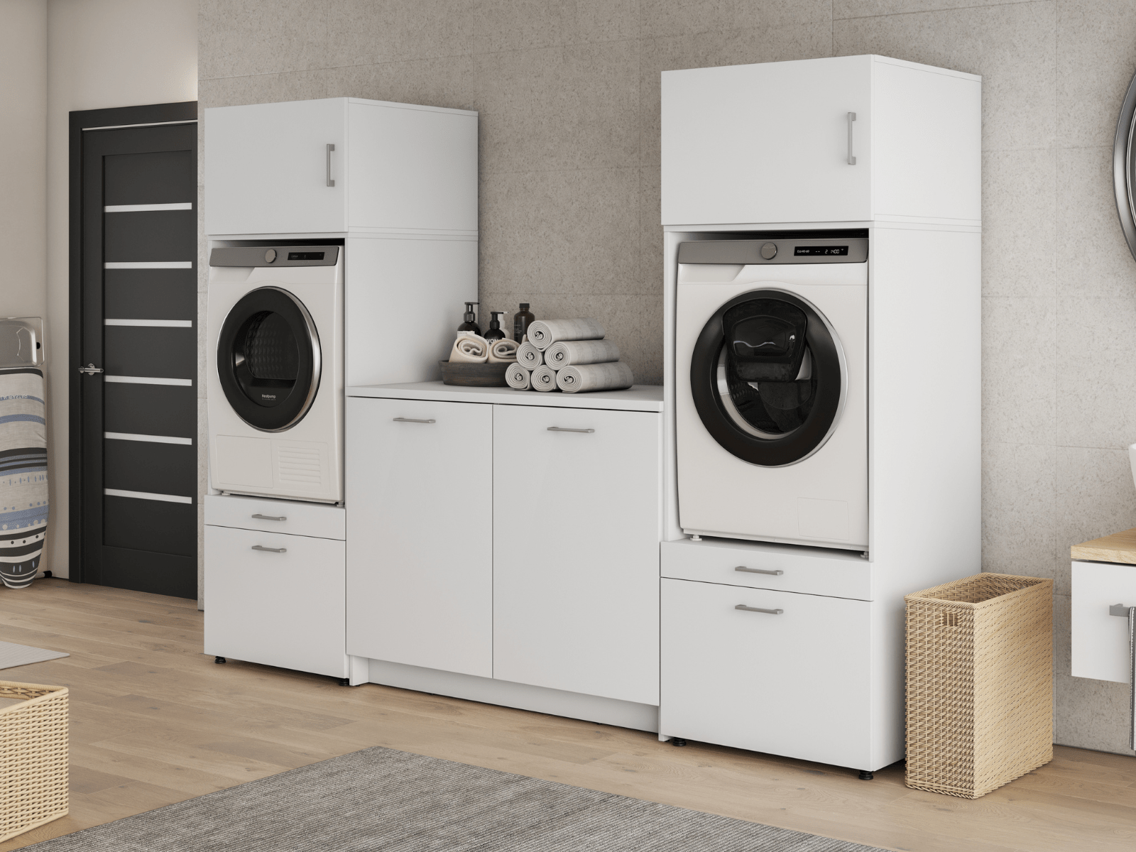 Meuble WASHING 2 machines avec meuble bas LARGE blanc
