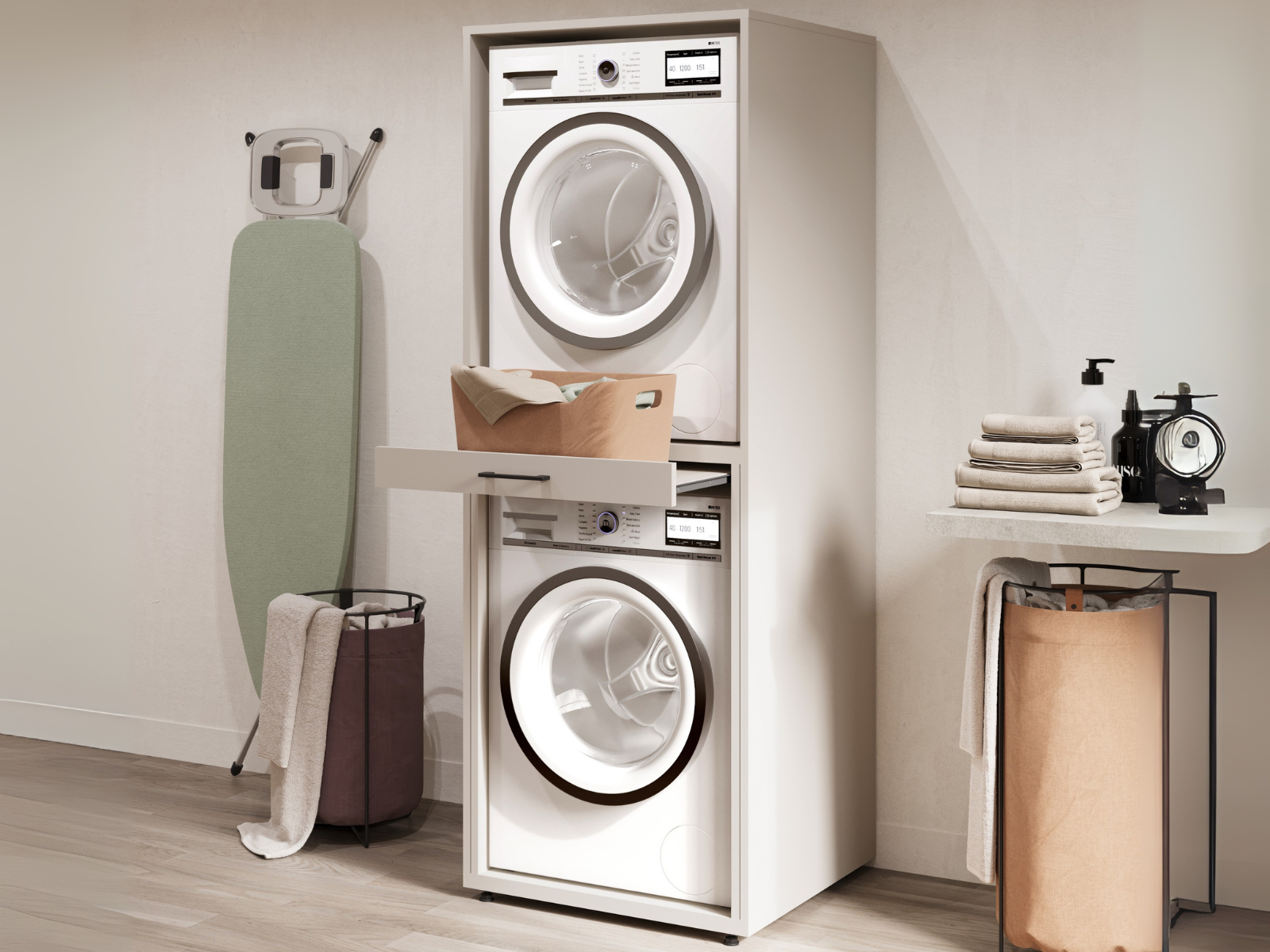 Meuble WASHING 2 machines superposées MEDIUM cachemire